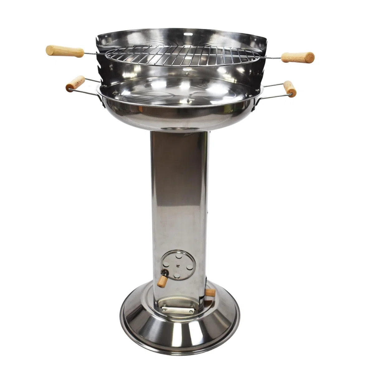 Holzkohlegrill Edelstahl mit Holzgriffen Säulengrill Höhe 83 cm Robuster Kohlegrill Garten Grills & HLKauf-Block