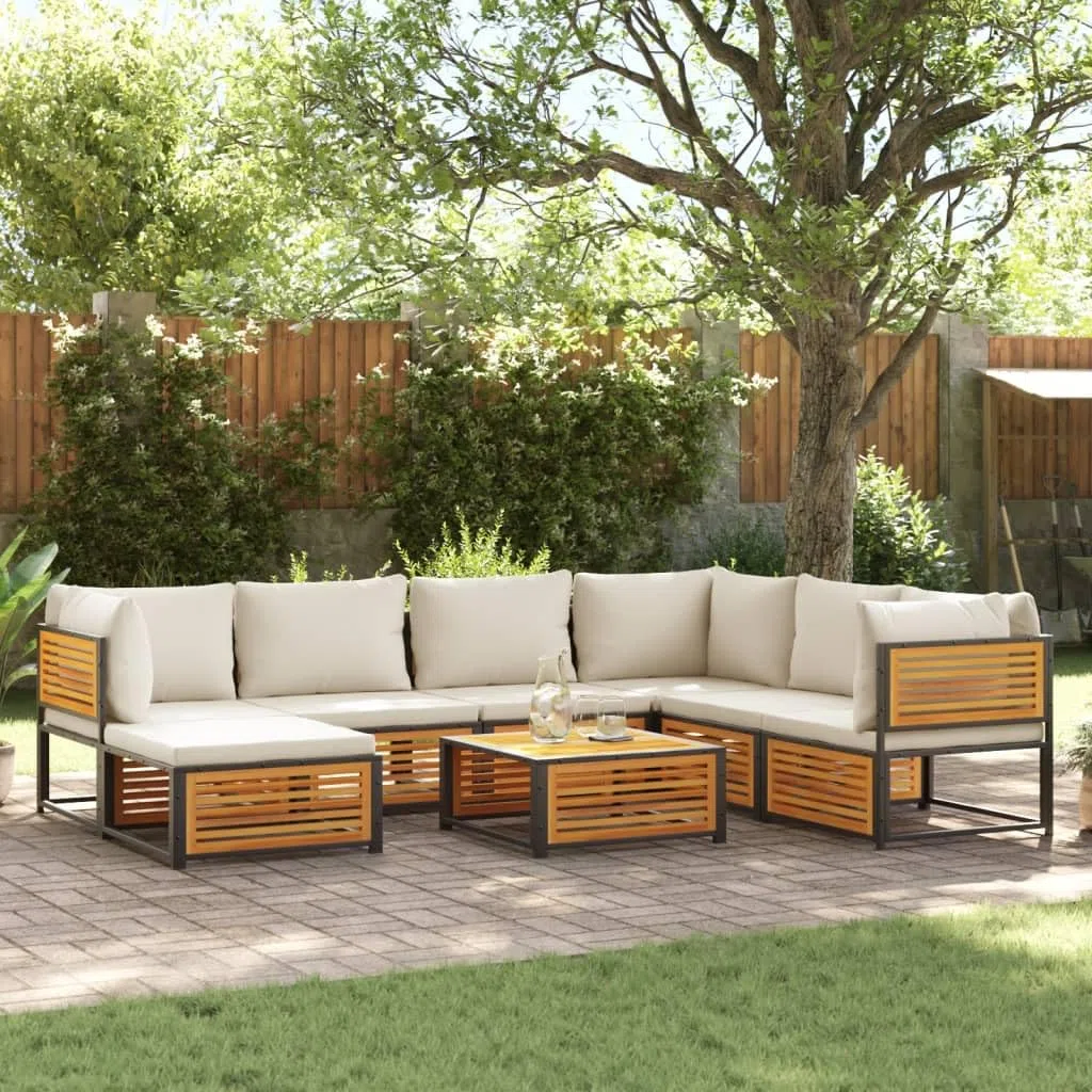 Lounge Set Holz&Alu, Gartenmöbel Set mit Kissen, Terrassenmöbel außen, Ecklounge Outdoor, Loungemöbel Set, Outdoor Lounge Möbel Balkon Lounge, Creme 8-TLG Type-1