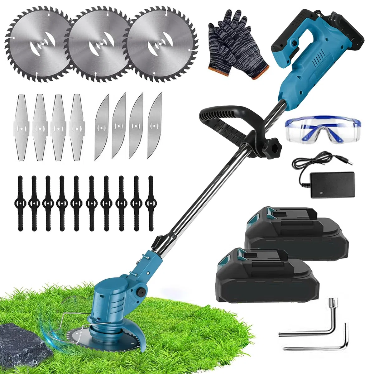 Akku Rasentrimmer für Makita 18V Akkus,4-in-1 Elektrischer Freischneider & Motorsense mit 2X 2.0Ah Batterien und Ladegerät,Teleskop Rasenkantenschneider für Rasenschneiden und Garten
