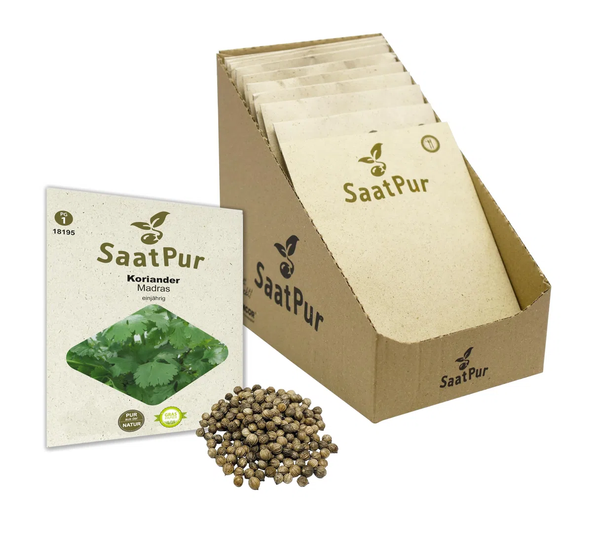 SaatPur Koriander Samen, Saatgut - Kleines Tray mit 25 Portionstüten für je ca. 250 Pflanzen
