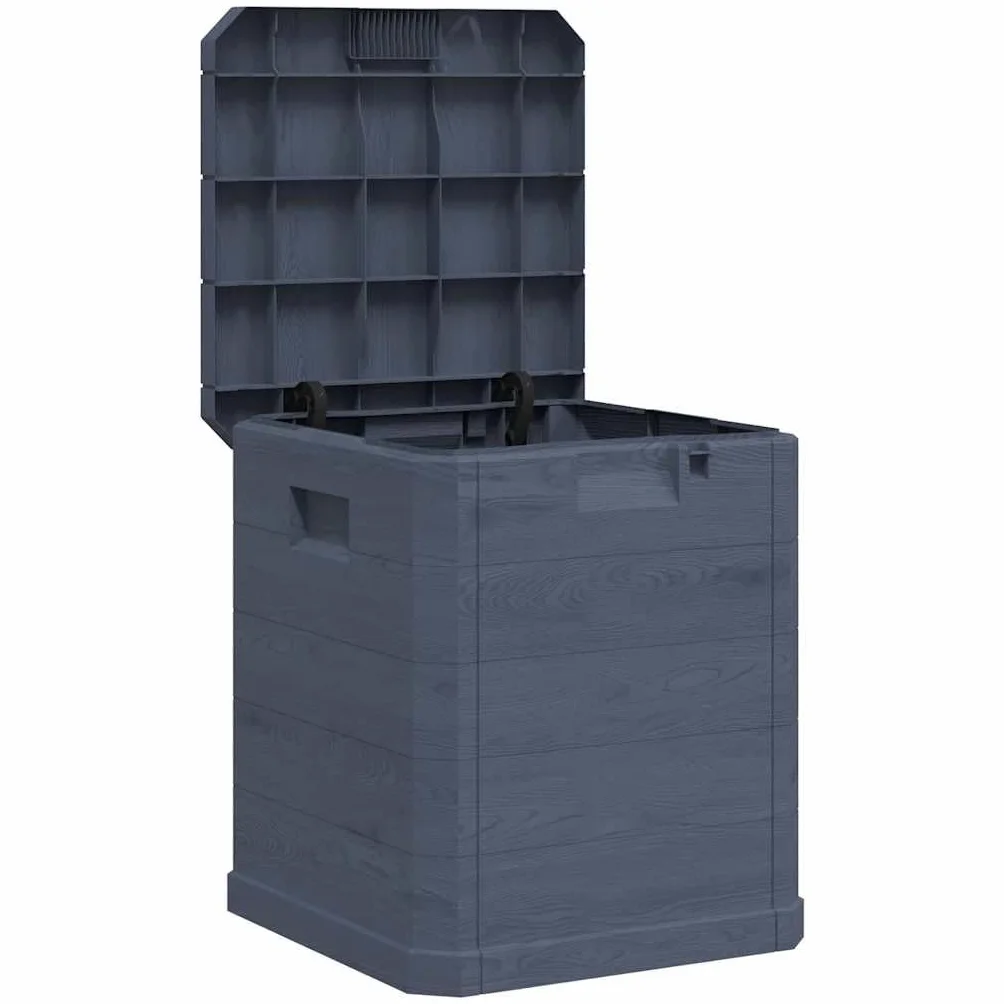 Garten-Aufbewahrungsbox 90 L Anthrazit, wetterbeständige Kunststoff-Box für Kissen, Auflagen und Decken, auch als Werkzeugkasten nutzbar, Holz-Optik für Innen und Außen