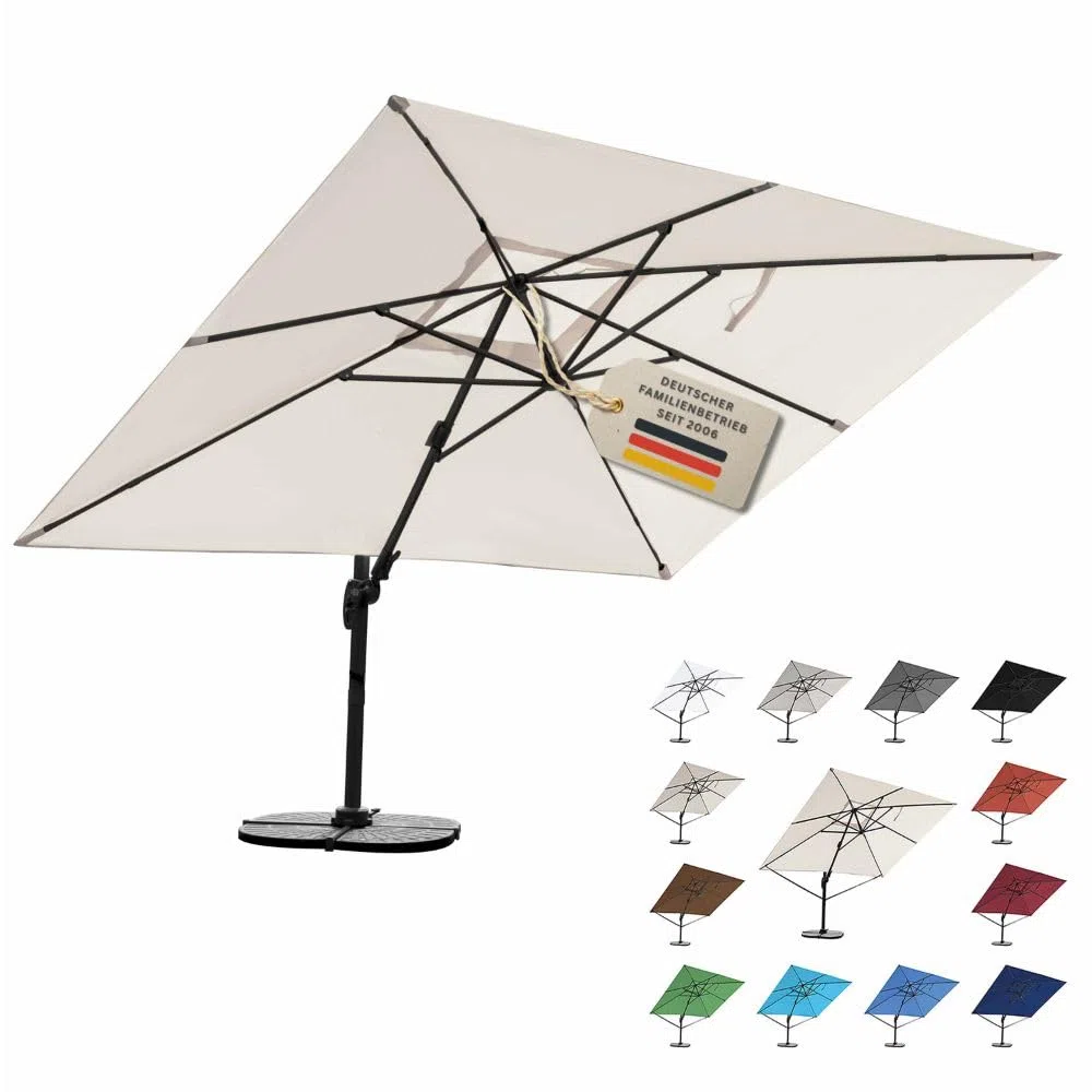 RS Trade 3x4 m Sonnenschirm 4-fach axial und 5-fach horizontal neigbar inkl. Schutzhülle & Windsicherung 360 Grad drehbar Ampelschirm Marktschirm Gartenschirm 300 x 400 cm mit Aluständer
