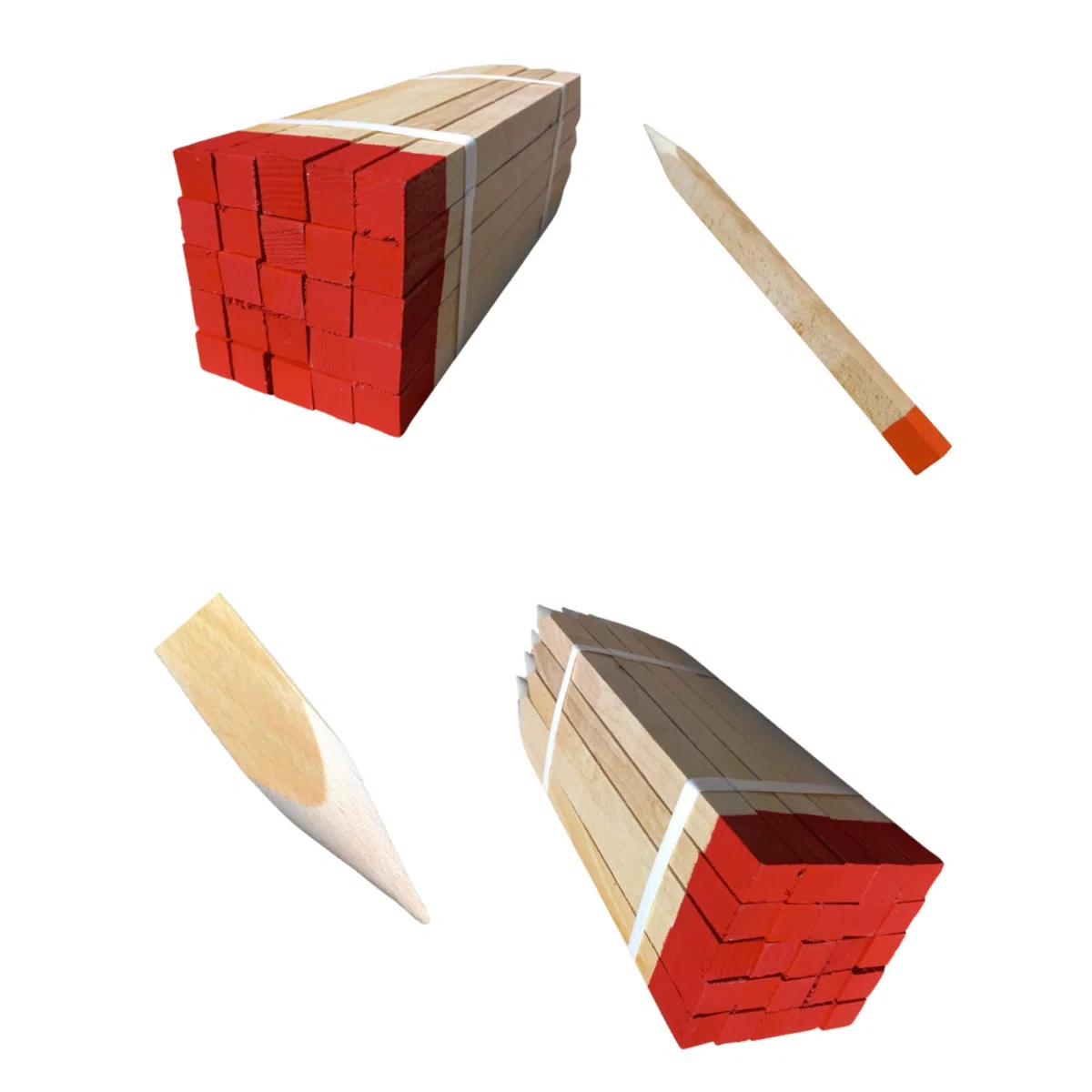 100 Stück Holzpfähle aus Buche Rot Lackierter Spitze Quadratisch Längen 30 cm Markierungspfosten Holz Robuste Holzpflöcke Pflanzstäbe Zaunpfosten Vermessungspfosten 25 mm x 25 mm