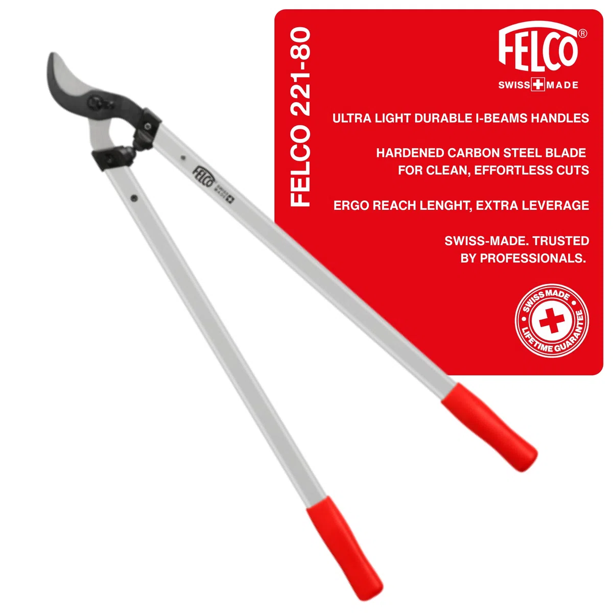 FELCO 221-80 Zweihand- Astschere mit 80 cm Gesamtlänge, Ziehender Schneidkopf