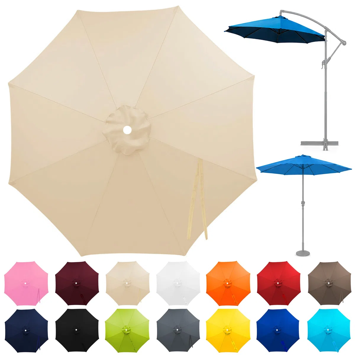 Sonnenschirm Ersatzbezug 2-4m 6/8 Streben, Ersatzbespannung für Sonnenschirm, für Marktschirm und Ampelschirm, für Garten, Terrasse und Balkon (#03, 4.0m, 8 Streben)