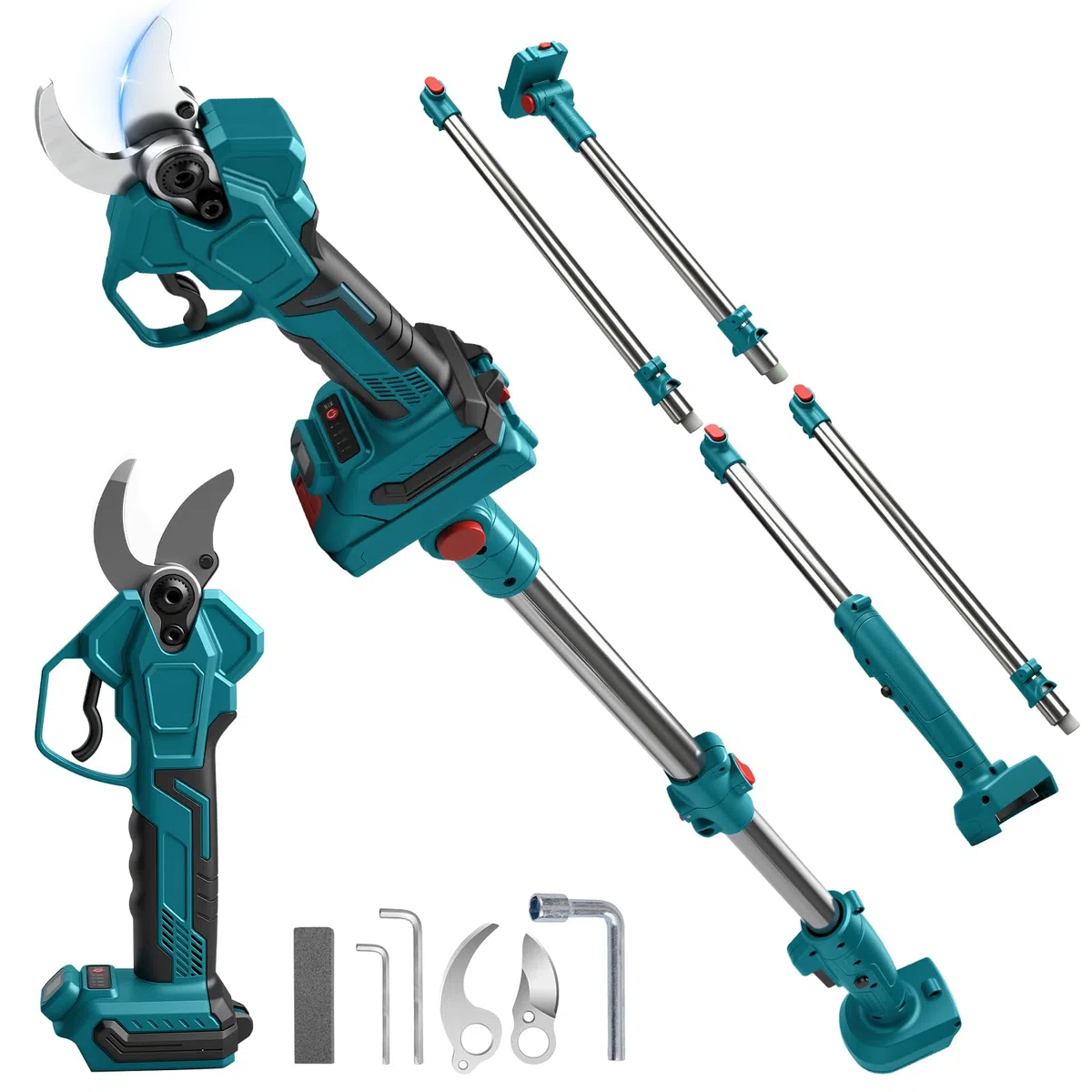 Akku Astschere Kompatibel mit Makita 18 v,Öffnung 65 mm,2m pole | 40 mm Schnittdurchmesser, LCD Display Elektrische Gartenschere Baumschere für Baumzweige, Blumen (No Batterie)