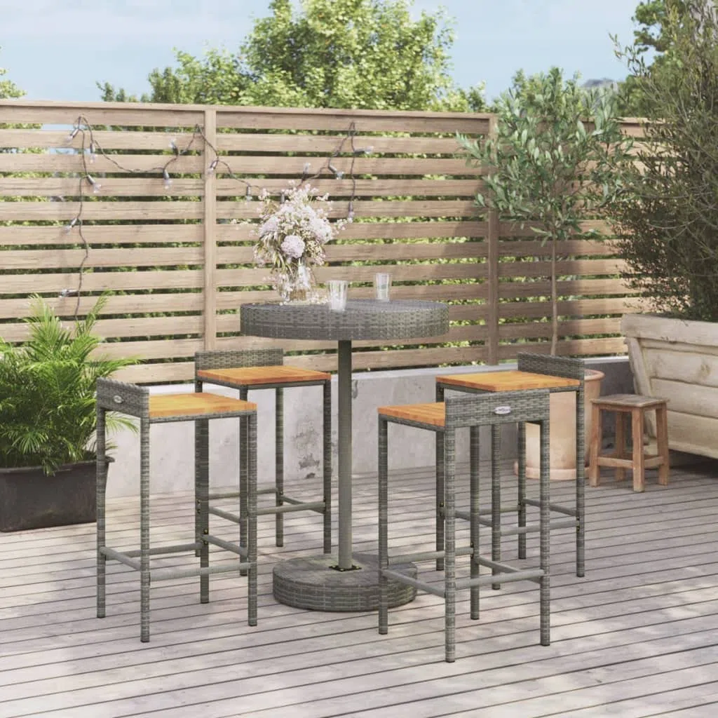 Gartenlounge Set Loungemöbel 5-TLG. Gartenbar-Set Grau Poly Rattan & Massivholz Akazie
