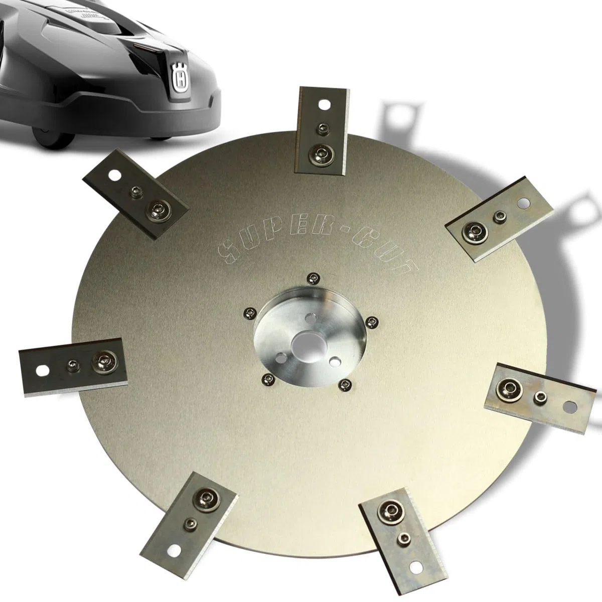Messerscheibe für Husqvarna Automower 420 430x 440 450x 520 550 Edelstahl | 7 feststehende Ceranfeldschaber Klingen, inkl. Gleitteller Edelstahl / Aluminium 24cm Messerteller
