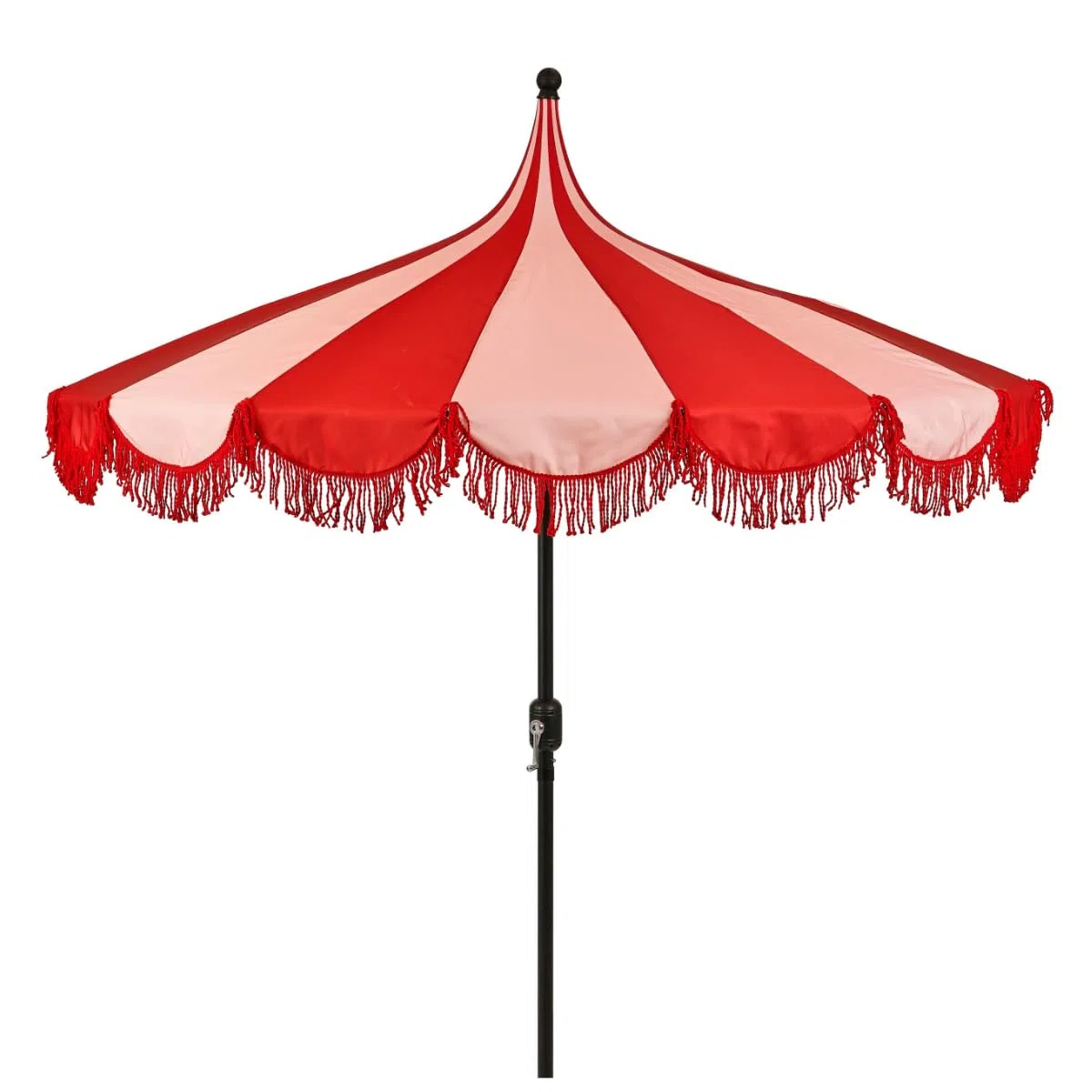 MICA Decoration Kim Gestreifter Sonnenschirm mit Tragetasche - Stockschirm 238 x Ø235 cm - Garten oder Balkon Sonnenschutz - Polyester, Stahl - Rot