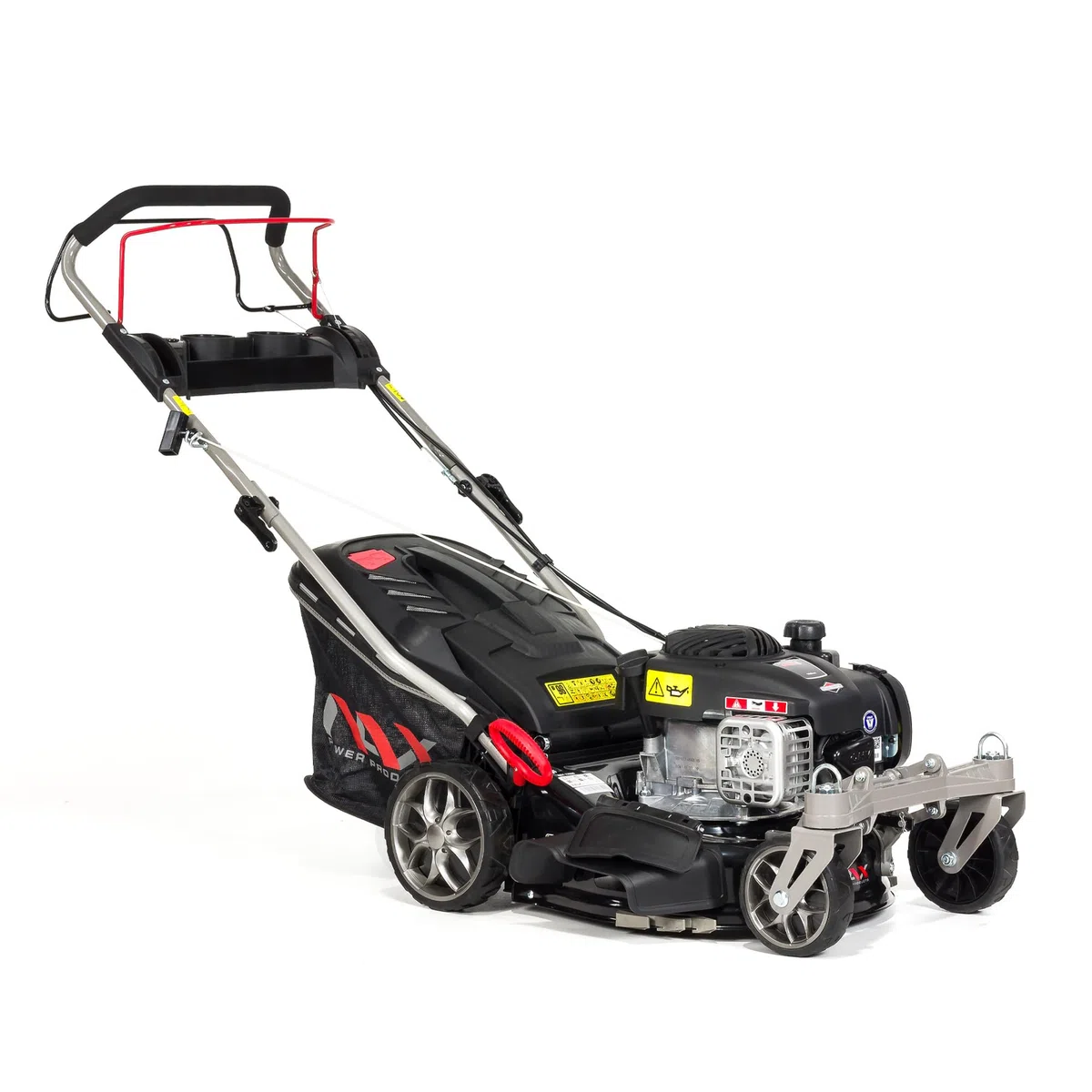 NAX 1000S Benzin Rasenmäher mit Antrieb, Briggs&Stratton 450E 125cm³, 42cm, Selbstfahrender Benzinrasenmäher mit Radantrieb, 360° Vorderräder, 45L, 4-in-1 Mulchmäher für jeden Garten