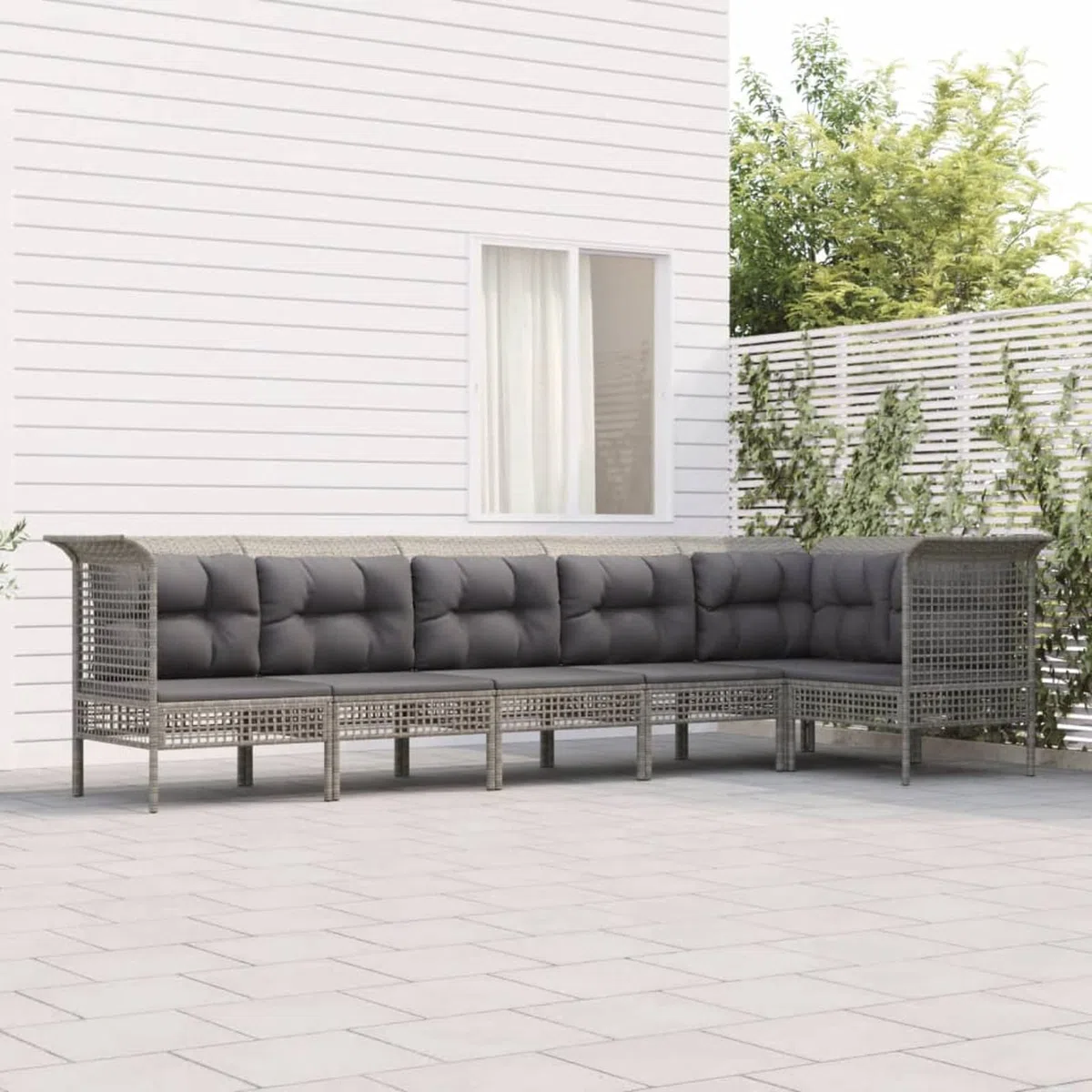 6-TLG. Garten-Lounge-Set mit Kissen Grau Poly Rattan, Lounge Gartenmöbel Set, Terassenmöbel Wetterfest, Loungemöbel Terrasse, Gartenlounge, Garten Loungemöbel Set, 3187509