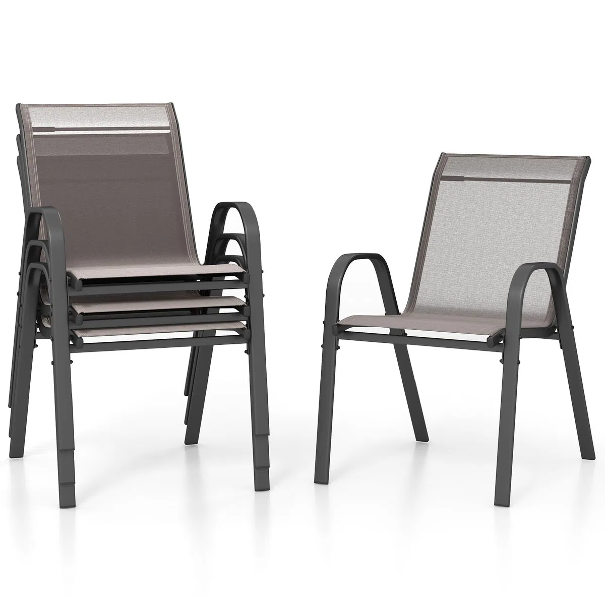 FANTASK Gartenstühle stapelbar, Terrassenstühle, Balkonstühle aus Textilene & Metallgestell, 4er Set Stapelstühle mit Armlehnen, bis 150 kg belastbar, 56 x 70 x 84 cm (Grau)