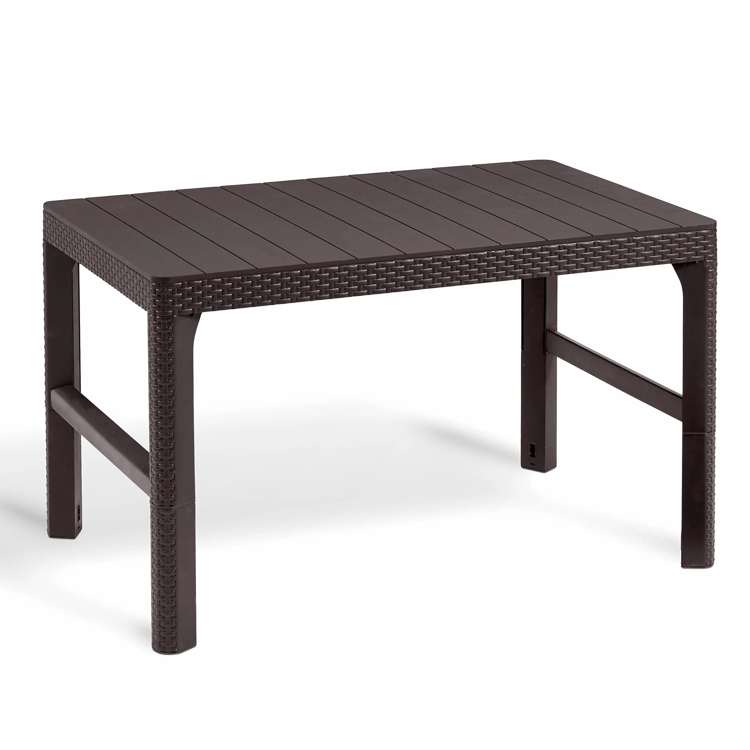 Keter - Stilvoller Lyon 2in1 Gartentisch Wetterfest in Braun 116x71cm I Höhenverstellbarer Outdoortisch Balkon & Terrasse I Robuster Balkontisch - Langlebig & Pflegeleicht