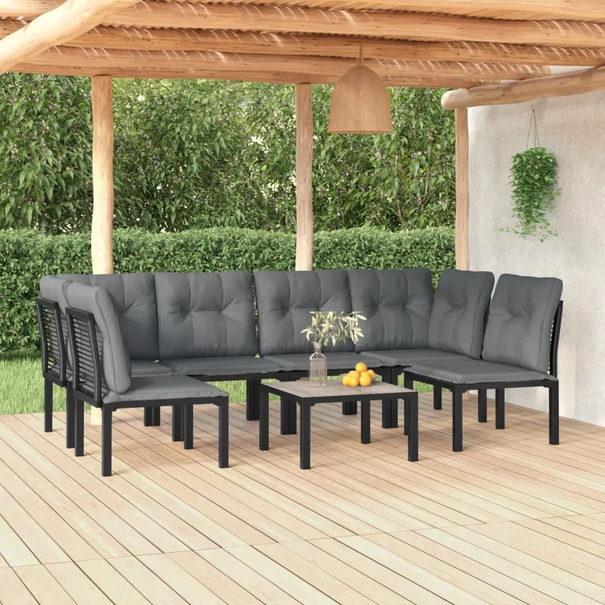 7-TLG Balkonlounge Alu Garten Lounge Set Gartenmöbel Klein Balkonmöbel Sofagarnitur Balkon Gartenlounge Loungemöbel Gartensofa Balkon Sofa Rattan Ecklounge Schwarz#2