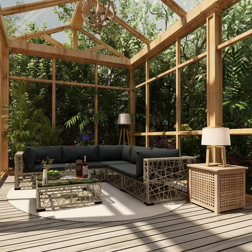 6-TLG. Garten-Lounge-Set mit Auflagen Poly Rattan Grau, Lounge Gartenmöbel Set, Terassenmöbel Wetterfest, Loungemöbel Terrasse, Gartenlounge, Garten Loungemöbel Set, 46809