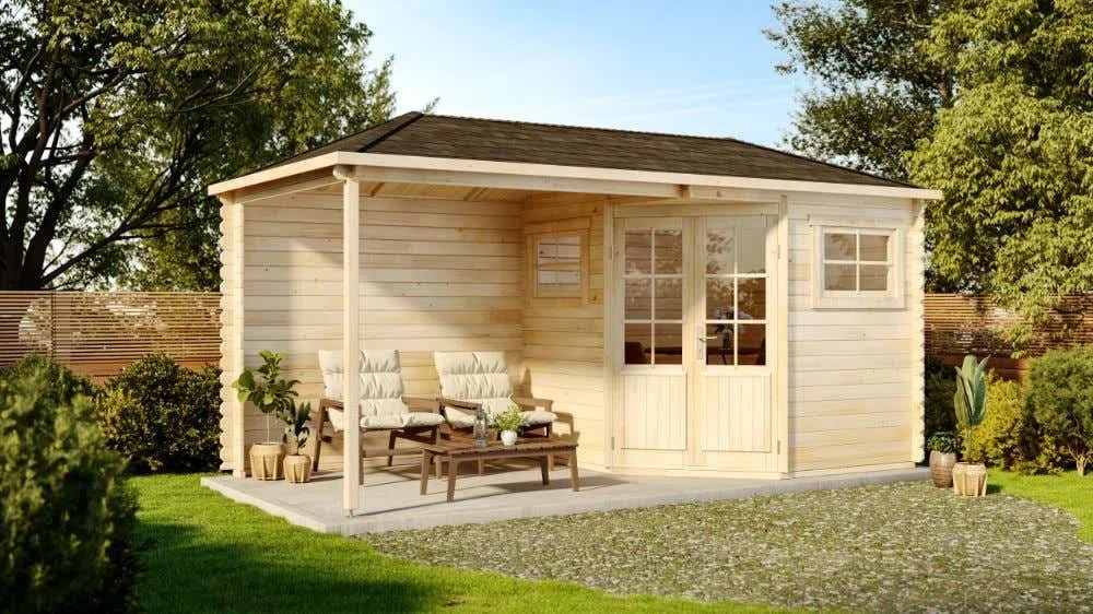 Alpholz 5-Eck Holz-Gartenhaus Franz 510x260cm Imprägn. Pinie 28mm Wandstärke