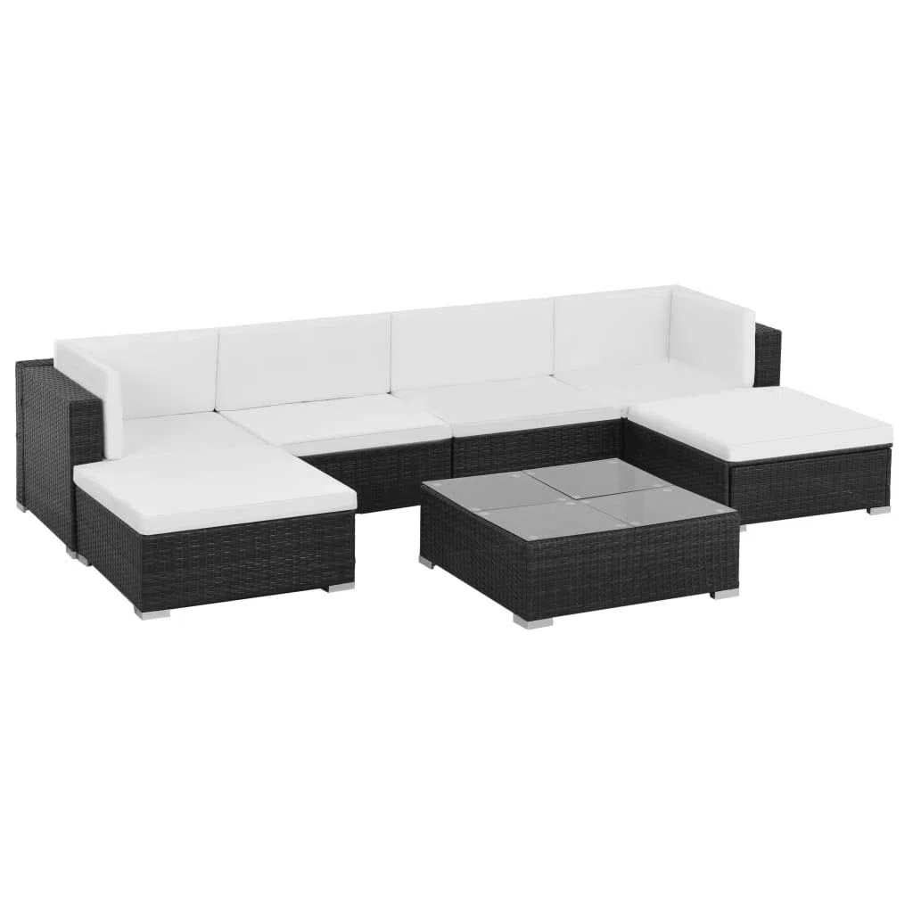 ZEYUAN 7-TLG. Garten-Lounge-Set mit Auflagen Poly Rattan Schwarz, Lounge Gartenmöbel Set, Terassenmöbel Wetterfest, Loungemöbel Terrasse, Gartenlounge, Garten Loungemöbel Set, 44596