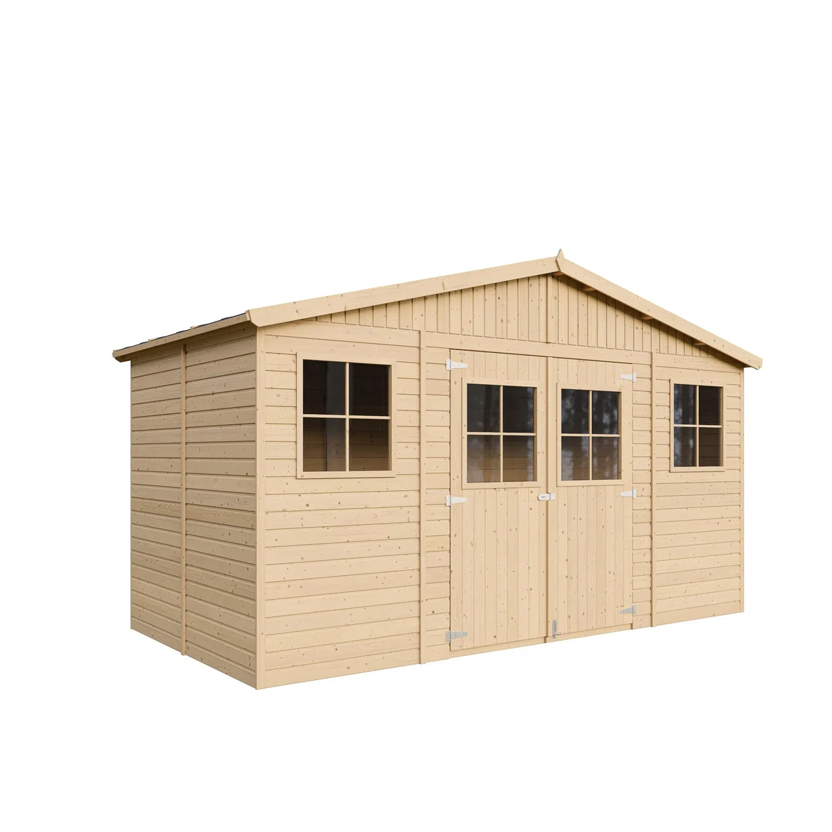 Gartenhaus Holz MIT IMPRÄGNIERTEM Boden - Geräteschuppen mit Fenstern - H246 x 418 x 220 cm/ 8 m² Naturholz-Shiplap-Schuppen - Gerätehaus - Fahrradschuppen - TIMBELA M332+332G