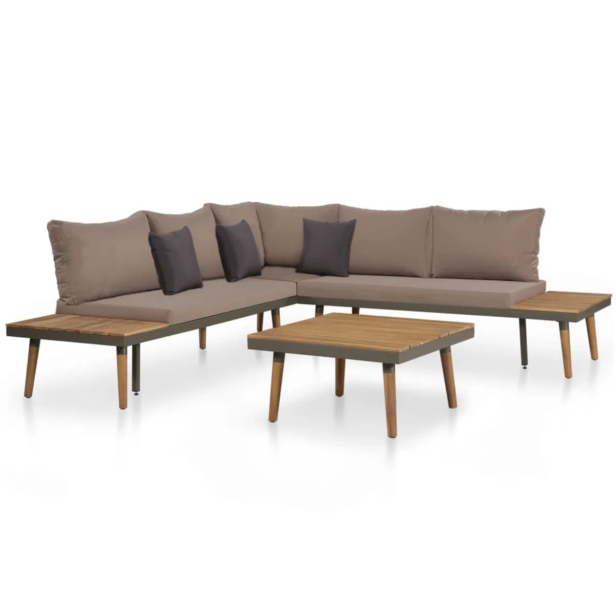 4-TLG. Garten-Lounge-Set mit Auflagen Massivholz Akazie Braun, Lounge Gartenmöbel Set, Terassenmöbel Wetterfest, Loungemöbel Terrasse, Gartenlounge, Garten Loungemöbel Set, 44240