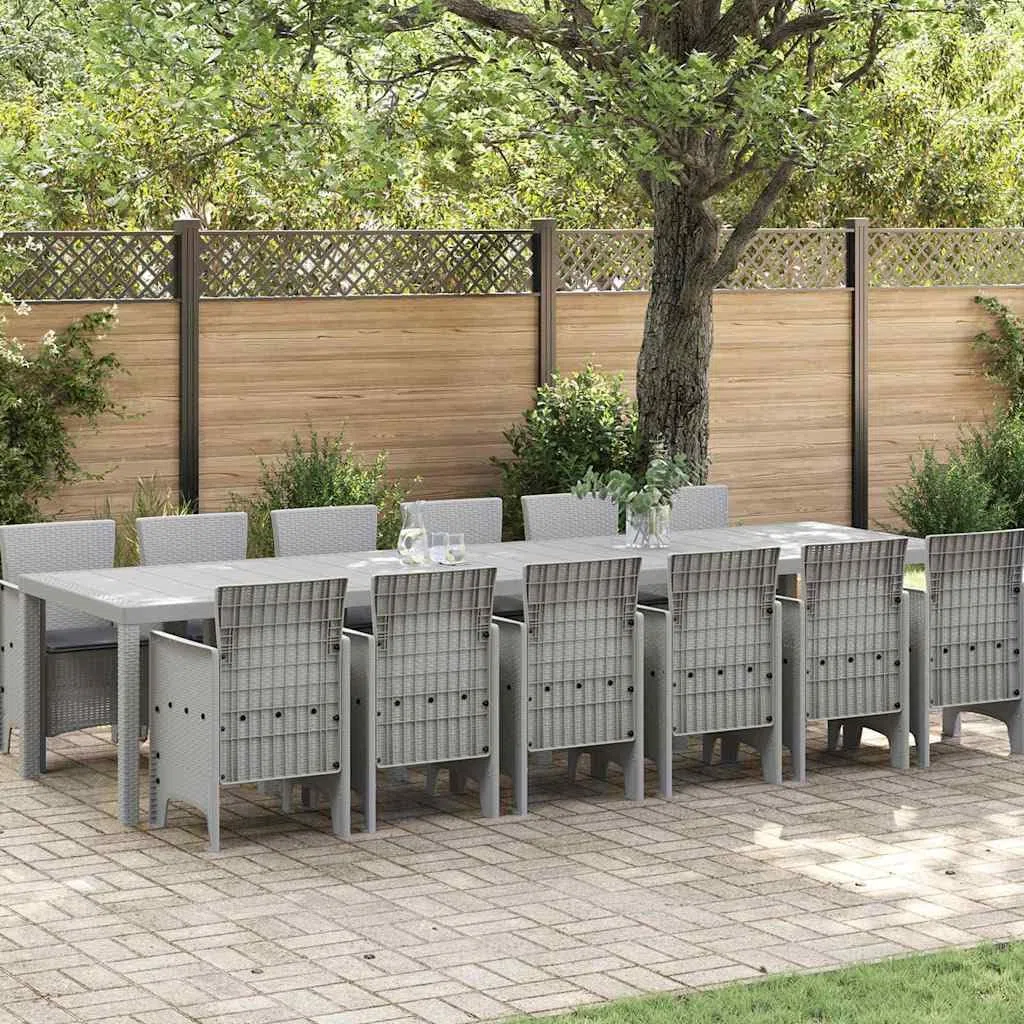ACAGALA Gartenmöbel Set 13-teilig Polt Rattan, Gartenlounge bis zu 12 Personen, Sitzgruppe mit 12 Stühle, 1 Tisch, Anthrazit Kissen, Outdoor Loungemöbel Essgruppe Garnitur für Terrasse, Hellgrau