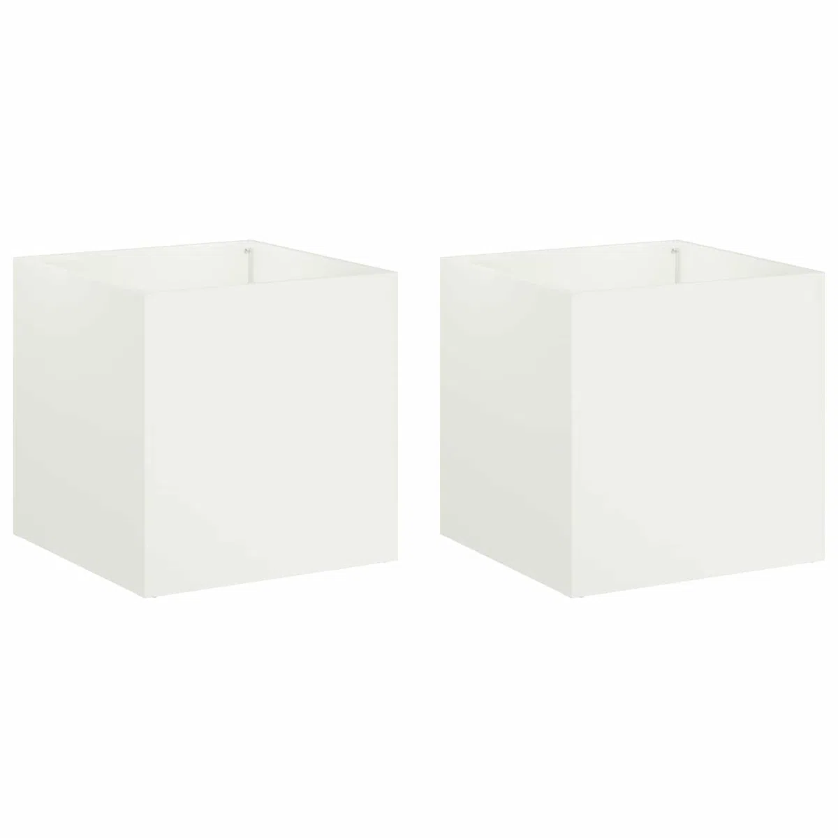 2er-Set Garten-Pflanzgefäße Metall Weiß 25x25x25 cm | Quadratische Blumenkübel in Vintage-Optik für Balkon und Terrasse, wetterbeständiger Rahmen aus kaltgewalztem Stahl.