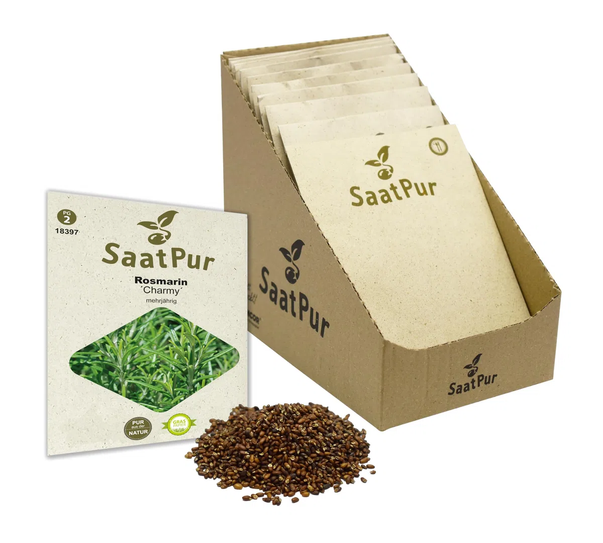 SaatPur Rosmarin Samen, Saatgut - Kleines Tray mit 25 Portionstüten für je ca. 50 Pflanzen