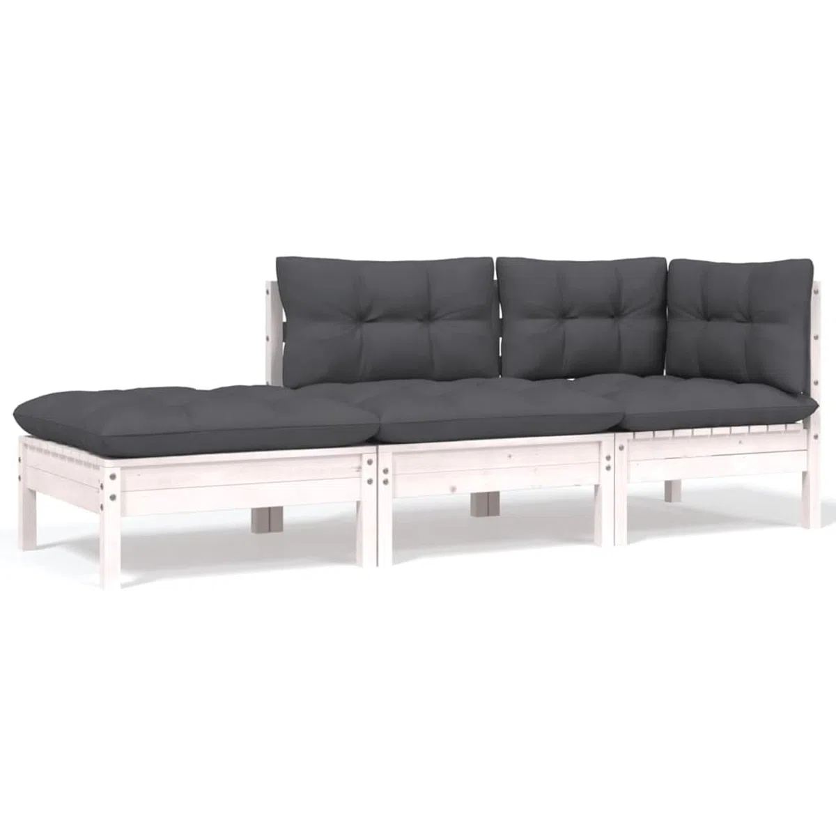 ZEYUAN 3-TLG. Garten-Lounge-Set mit Kissen Weiß Kiefer Massivholz, Lounge Gartenmöbel Set, Terassenmöbel Wetterfest, Loungemöbel Terrasse, Gartenlounge, Garten Loungemöbel Set, 806665