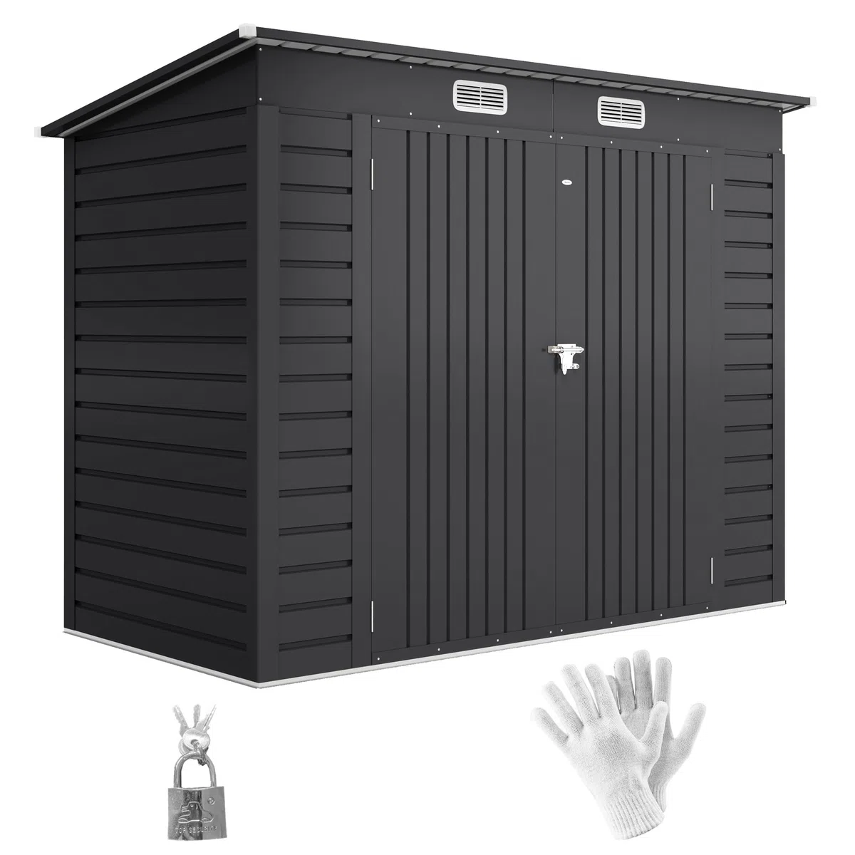 Outsunny Metall Gerätehaus 2,7 m² mit Pultdach 249x121x183cm Grau | Abschließbarer Doppeltür, Entlüftung, Schloss, Rampe, Geräteschuppen, Gartenhaus, für Hinterhof Außenbereich