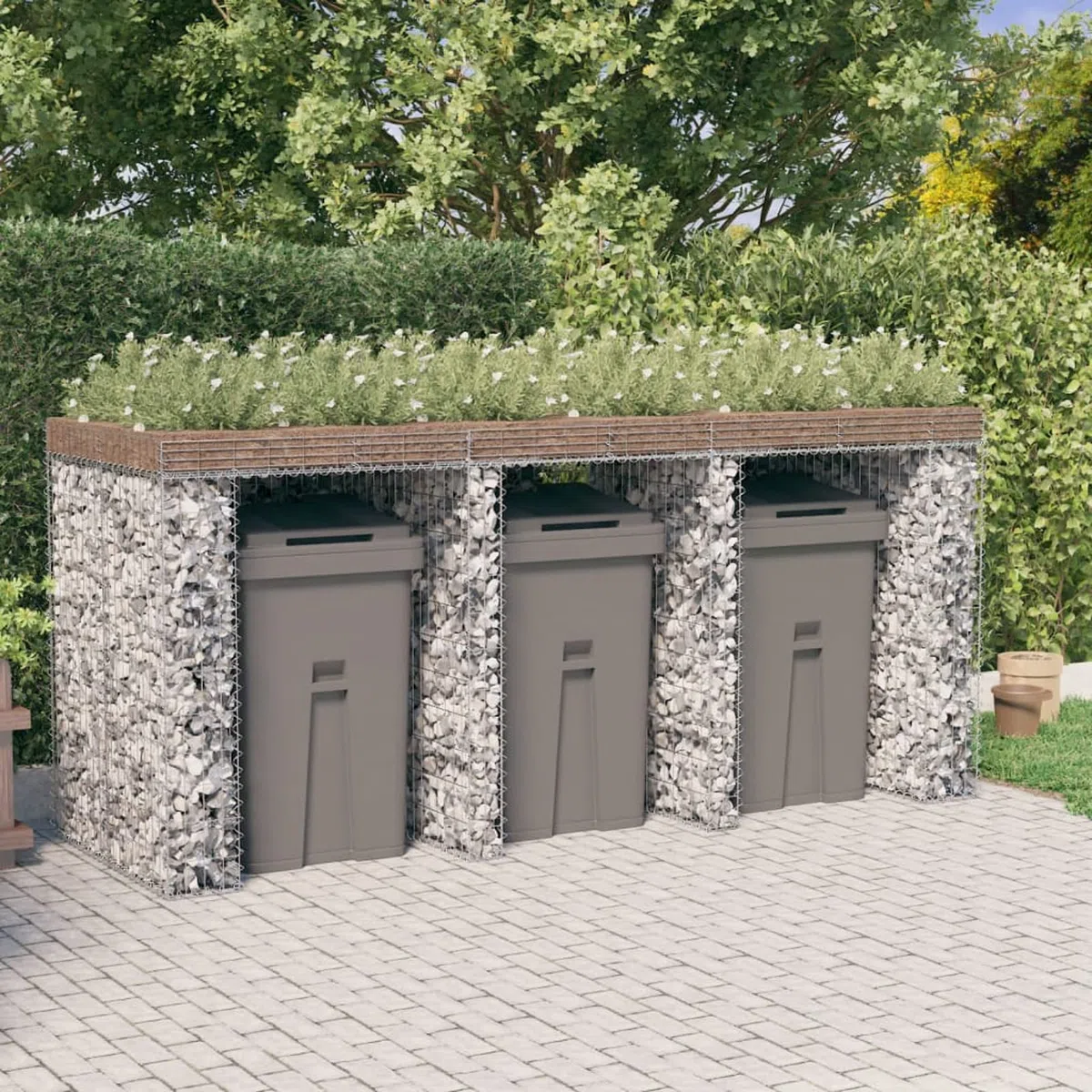 Gabionen-Mülltonnenbox, Mülltonnenverkleidung, Gerätebox, Müllbox, Mülltonne, Mülleimer Trennsystem, Mülltonnenboxen, 270x91x120 cm Verzinktes Eisen