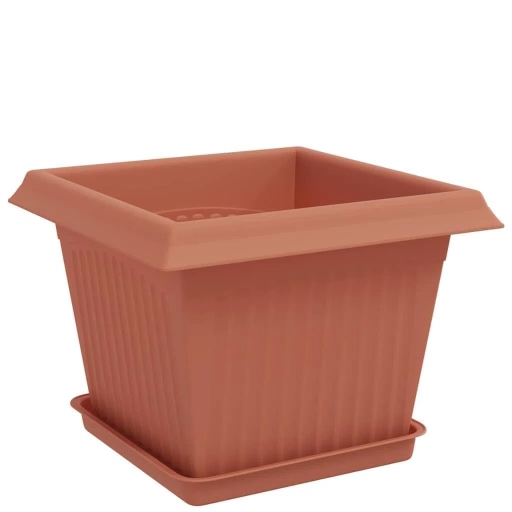 24er Set Blumentöpfe quadratisch, 23 x 23 x 17,5 cm Kunststoff Pflanzentöpfe für Garten, Balkon und Terrasse, Pflanztöpfe mit Entwässerungslöchern und Rollrand, Ziegelrot