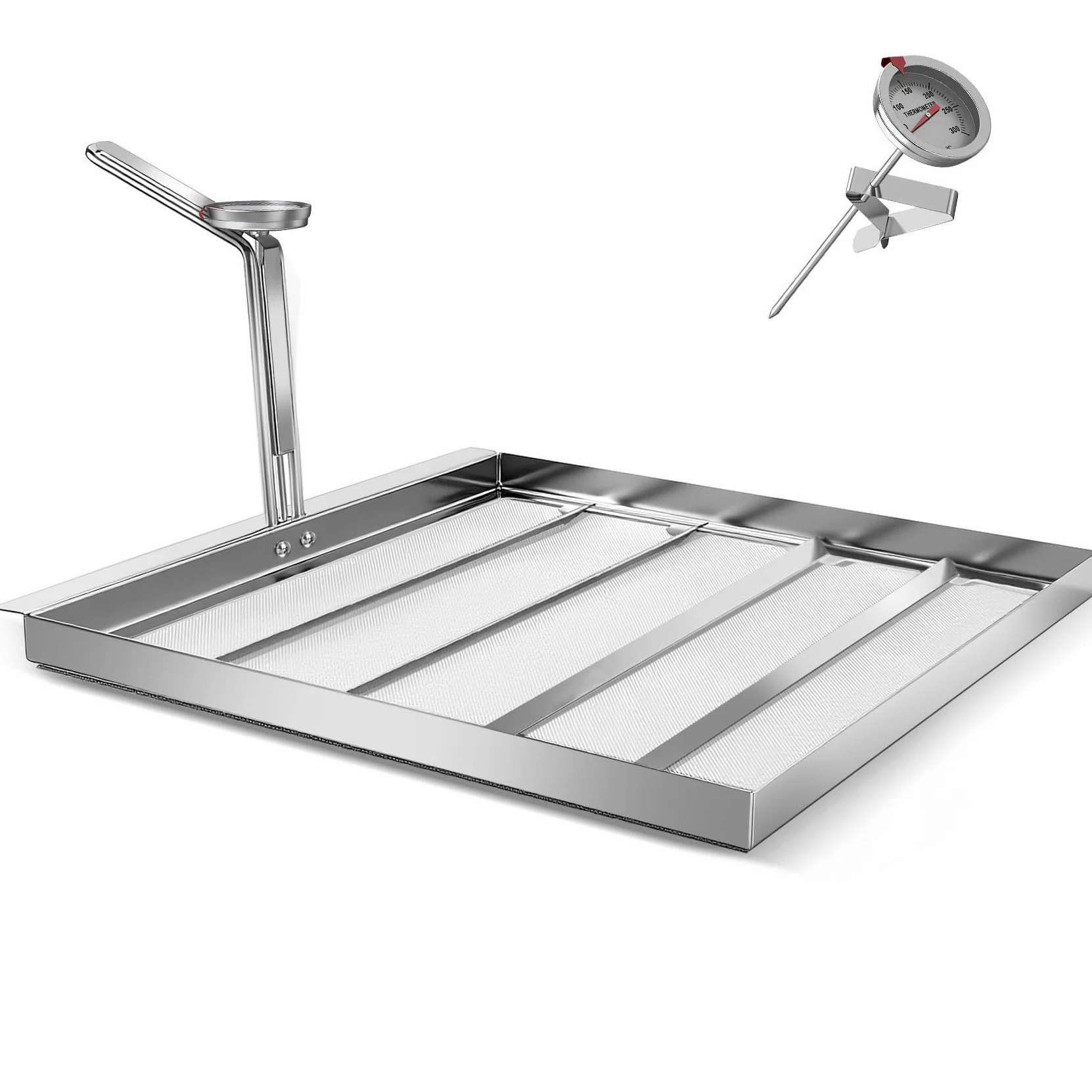 Commercial AF45 Fritteusen-Filtersieb, 34 x 34 cm, 550 Mikron 304 Edelstahl, Filtersieb mit Thermometer, kompatibel mit Avantco und Pitco Fritteusen FF300, Pitco 40C und weitere Modelle