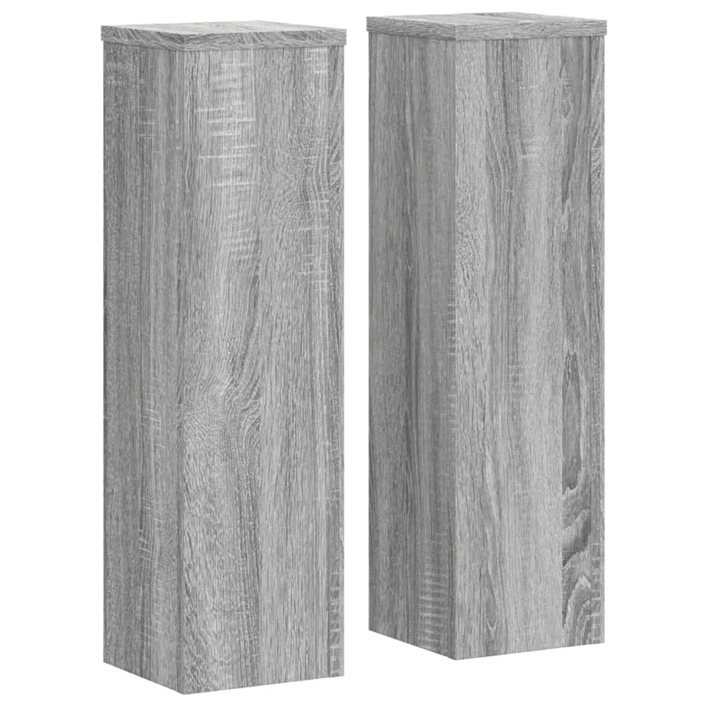 Pflanzenständer 2 Stk Blumenhocker Set, Blumensäule Holzwerkstoff für Zimmerpflanzen, Pflanzensäule Eckig Grau Sonoma 17x17x60 cm, Blumentopf Ständer für Innenbereich