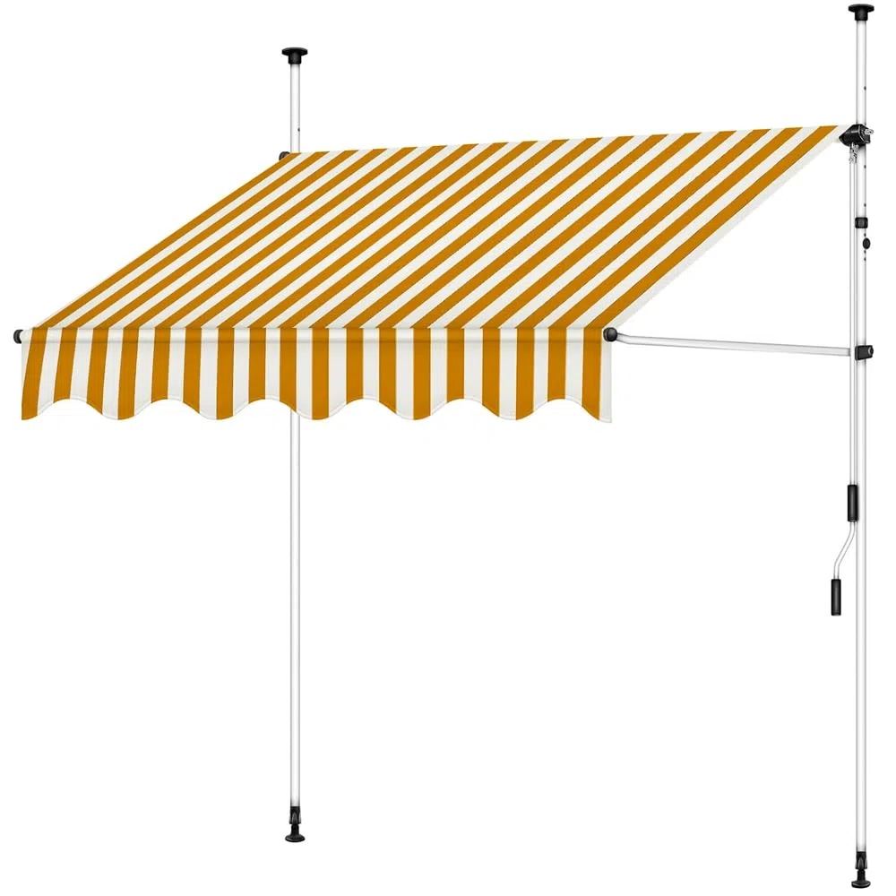 Melko Klemmmarkise Balkonmarkise 400x120 cm mit LED ohne Bohren Weiß Orange | Beleuchtung für Abendstunden, UV-beständiges Polyester 180 g/m², Neigungswinkel einstellbar, Handkurbel, für Mietwohnung