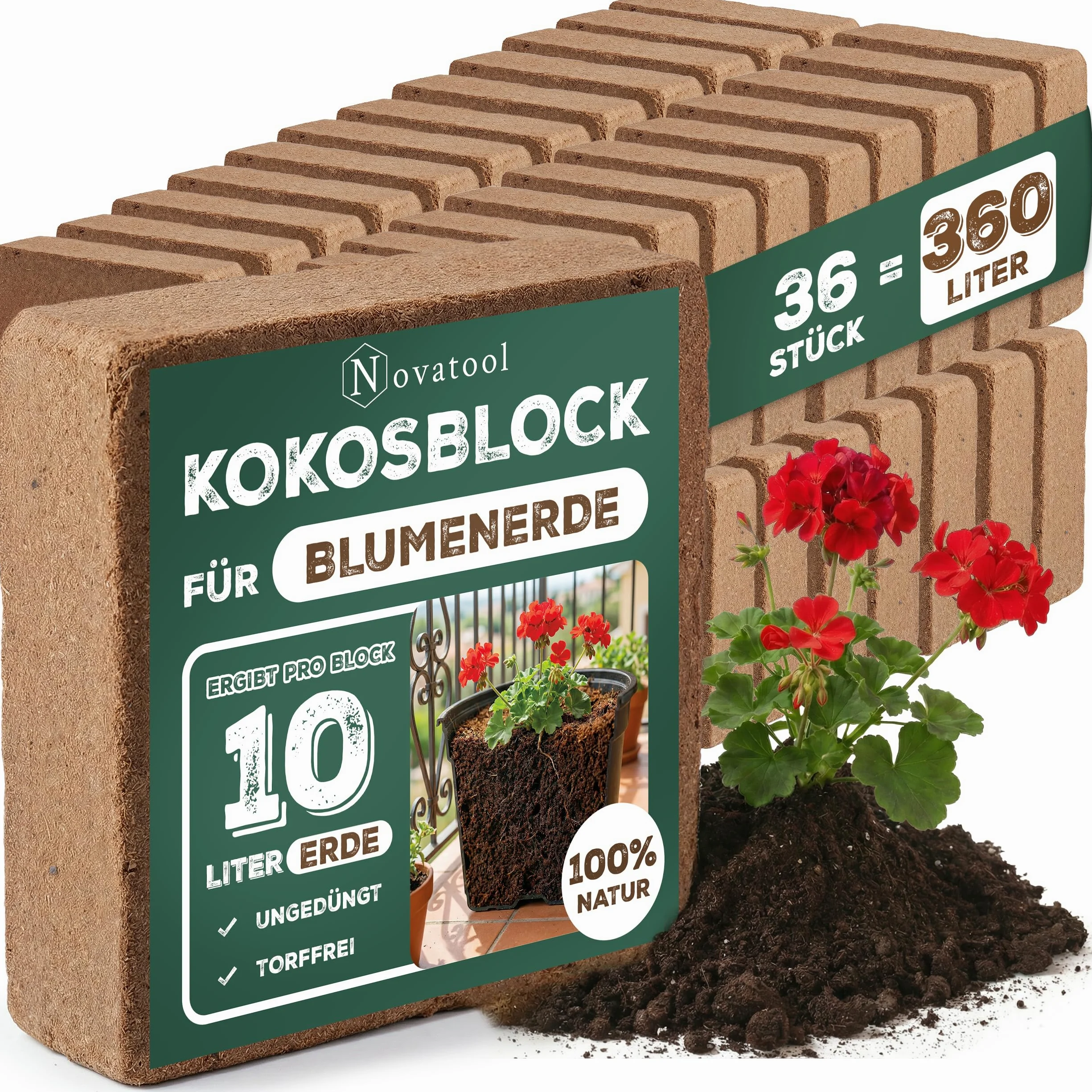 36x Kokoserde mit Beutel für Zimmerpflanzen 360 Liter 750g 19x18x5cm Kokosfasern Kokossubstrat | Kokoserde Anzuchterde Humusziegel Blumenerde Bio Gartenerde Kokosziegel fein Quelltabletten Kokos