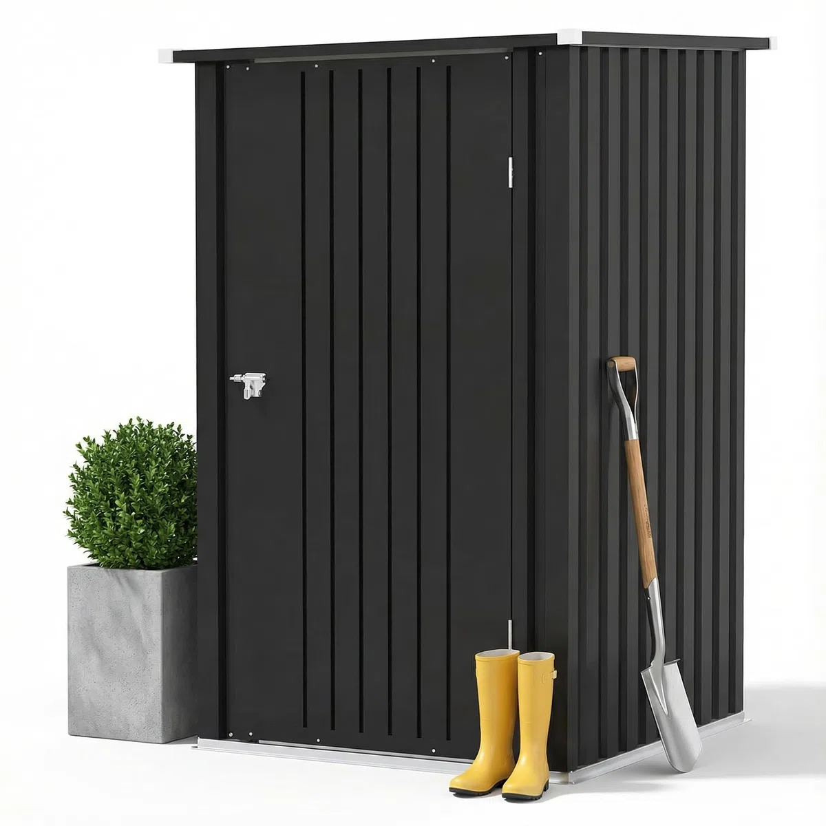 JUMMICO Metall Gerätehaus 1.5m³ Geräteschuppen 95x99x160cm, Kleines Gartenschuppen mit Pultdach und Abschließbarer Drehtür, Gartenhaus für Hinterhof, Terrasse, Rasen, Anthrazit