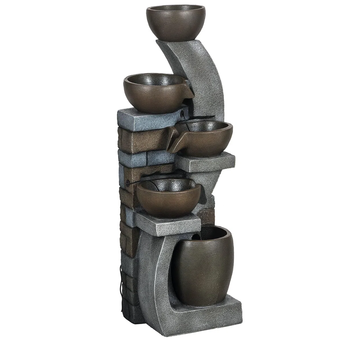 Outsunny Gartenbrunnen Solar Springbrunnen 5 Stufen 37 x 35 x 107 cm | Zierbrunnen mit LED-Beleuchtung, Wasserbrunnen für Garten, Terrasse, Außen, Kunstharz