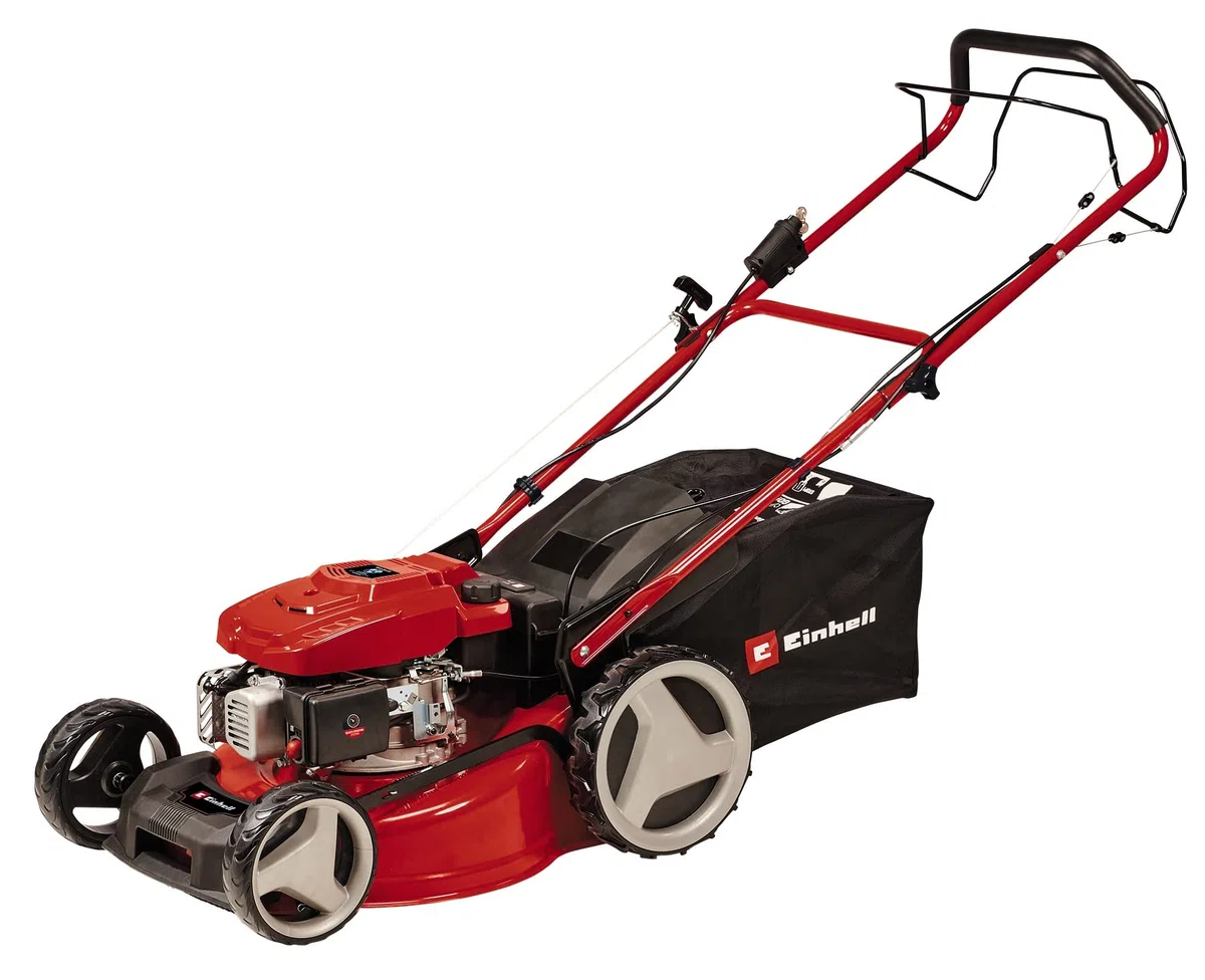 Einhell Benzin-Rasenmäher GC-PM 46 S HW-E | 2 kW | 1 Zylinder | 4-Takt-Motor | für bis zu 1400 m² | Elektro-Start-Funktion | Hinterradantrieb abschaltbar