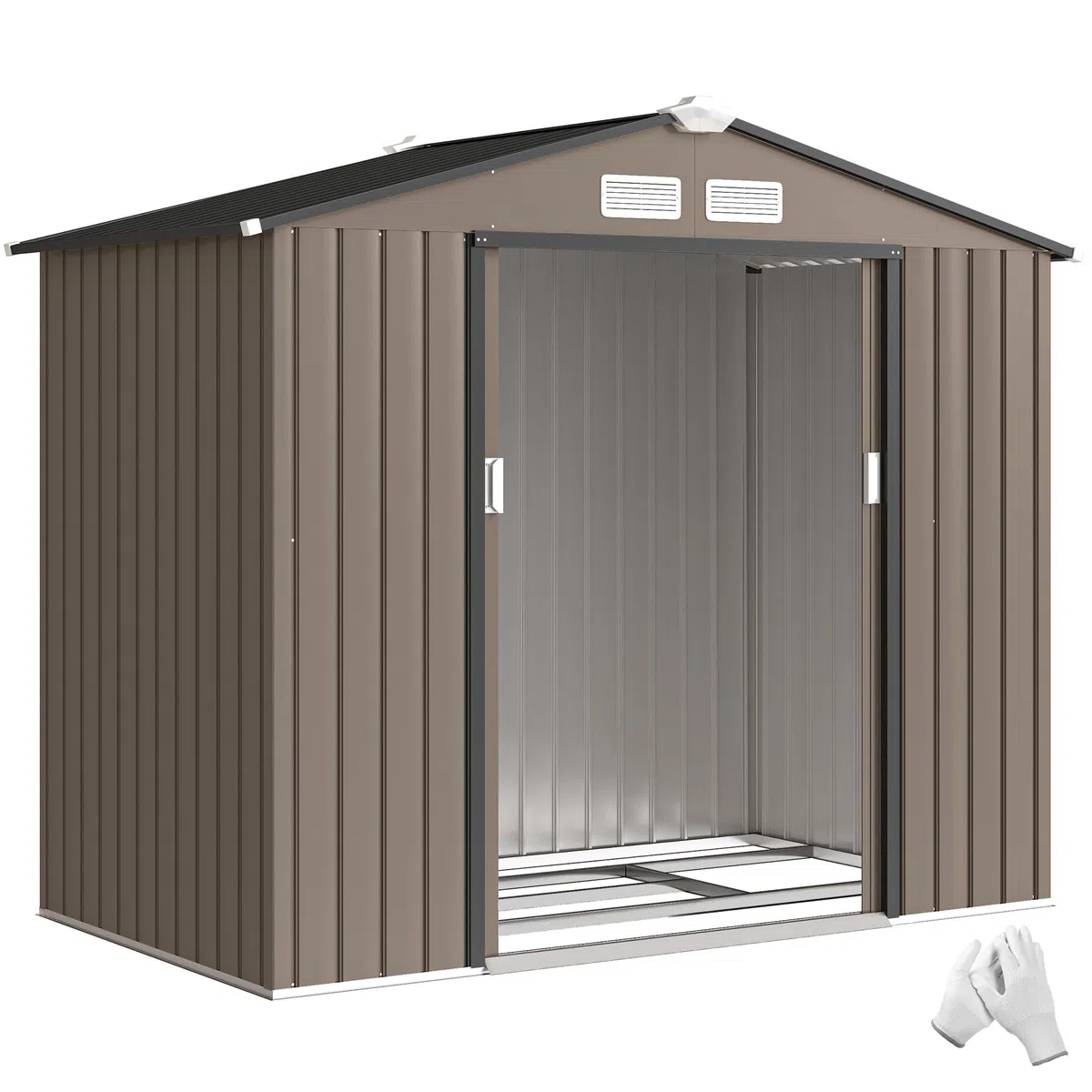 Outsunny Gartenhaus 2,5 m² - Geräteschuppen mit Fundament - Schuppen Abschließbare Tür - ABM. 213L x 130l x 185H cm - Stahlblech Braun