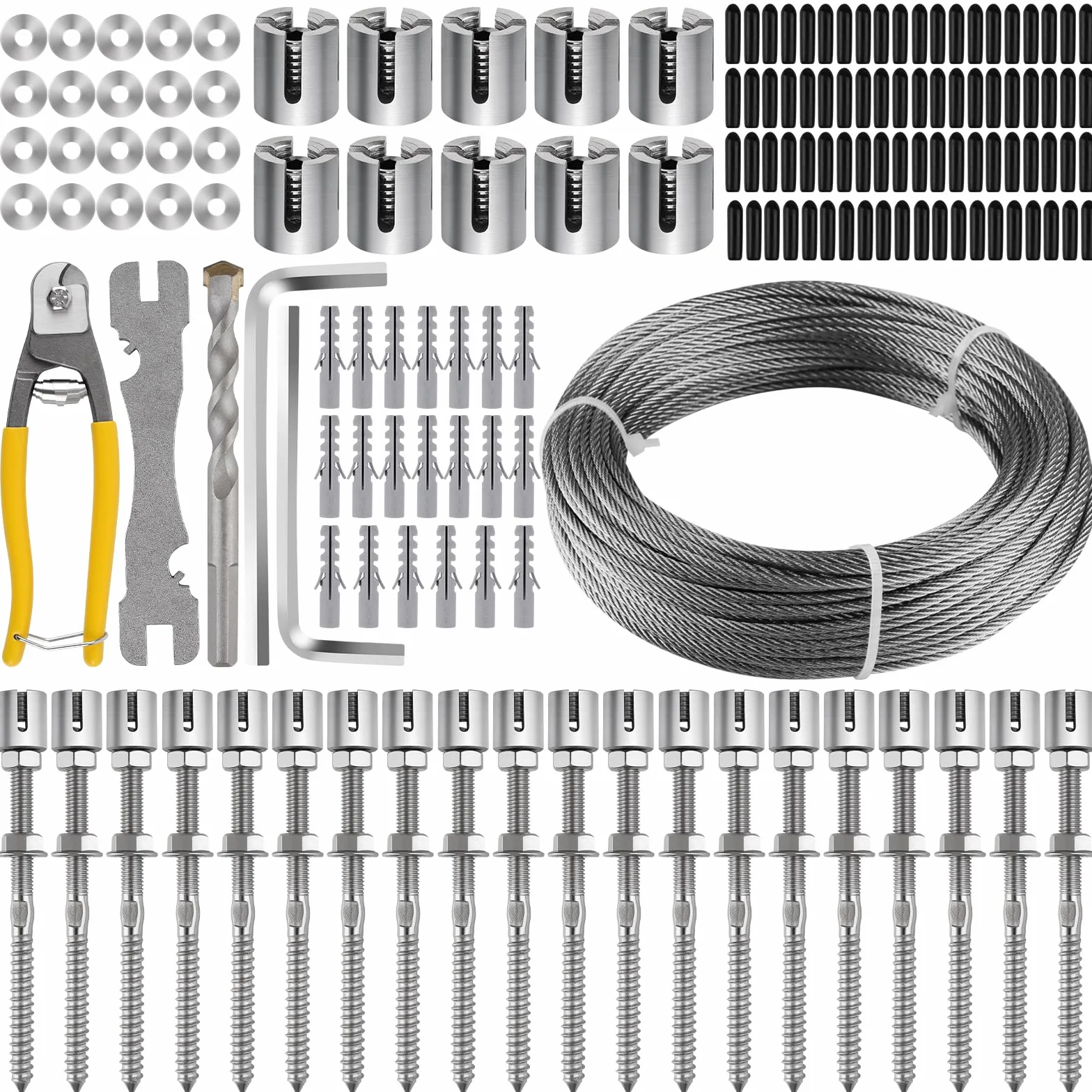 30M Rankhilfe aus Edelstahl für Kletterpflanzen, TOROKOM Edelstahl Robust Drahtgitter Set Wandpflanze Kletterstahldrahtseil Kreuzklemme Kabelgittersystem Set Drahtseile System Kit für Pflanzen