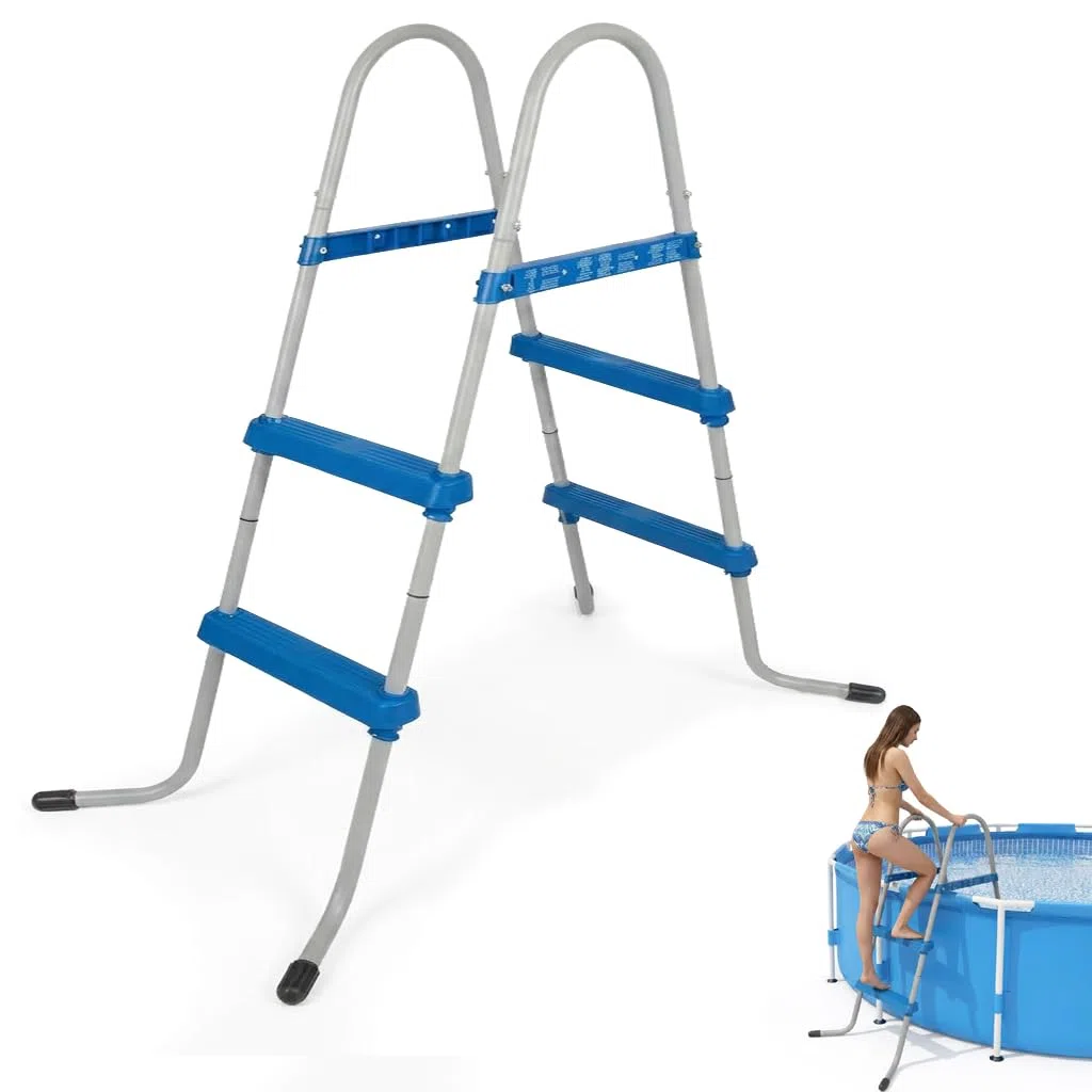 Poolleiter für Aufstellpools bis 84 cm Höhe, Pool Leiter Eintiegsleiter 2 Stufen, Sicherheitsleiter, bis 150 kg belastbar, Poolzubehör
