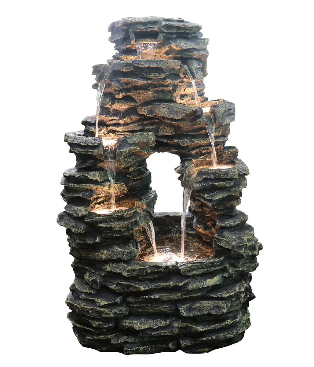 Dehner Gartenbrunnen Salto mit LED Beleuchtung, ca. 99 x 63.5 x 50 cm, Polyresin, grau