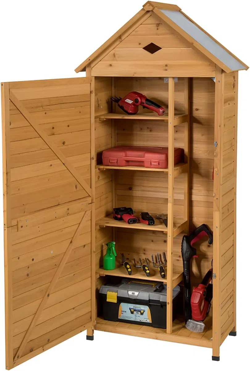 FANTASK 177x80x45cm Gartenschrank Holz, Geräteschuppen Werkzeugschrank Garten, Gerätehaus wetterfest, Gartenschuppen Geräteschrank, Holzschuppen mit Satteldach