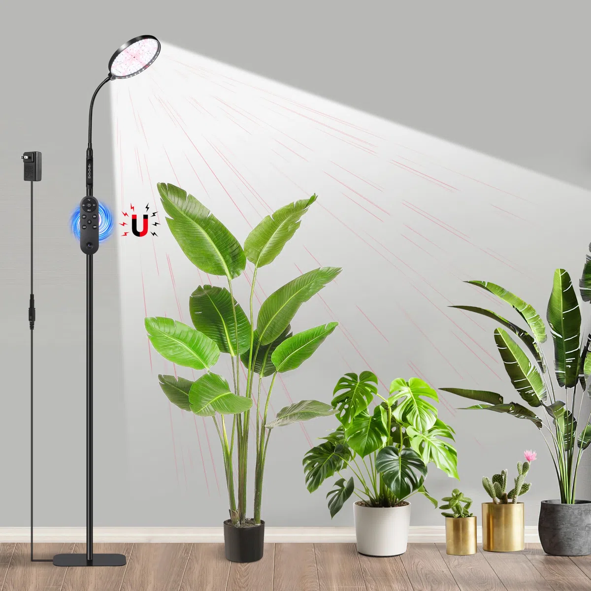 Hywyimlait Bodenleuchte für Zimmerpflanzen, Vollspektrum-Pflanzenlampe mit Ständer für große, hohe Pflanzen, mit 4/8/12/18-Stunden-Timer, 3 Lichtmodi, 10 Dimmstufen, höhenverstellbar, Schwarz