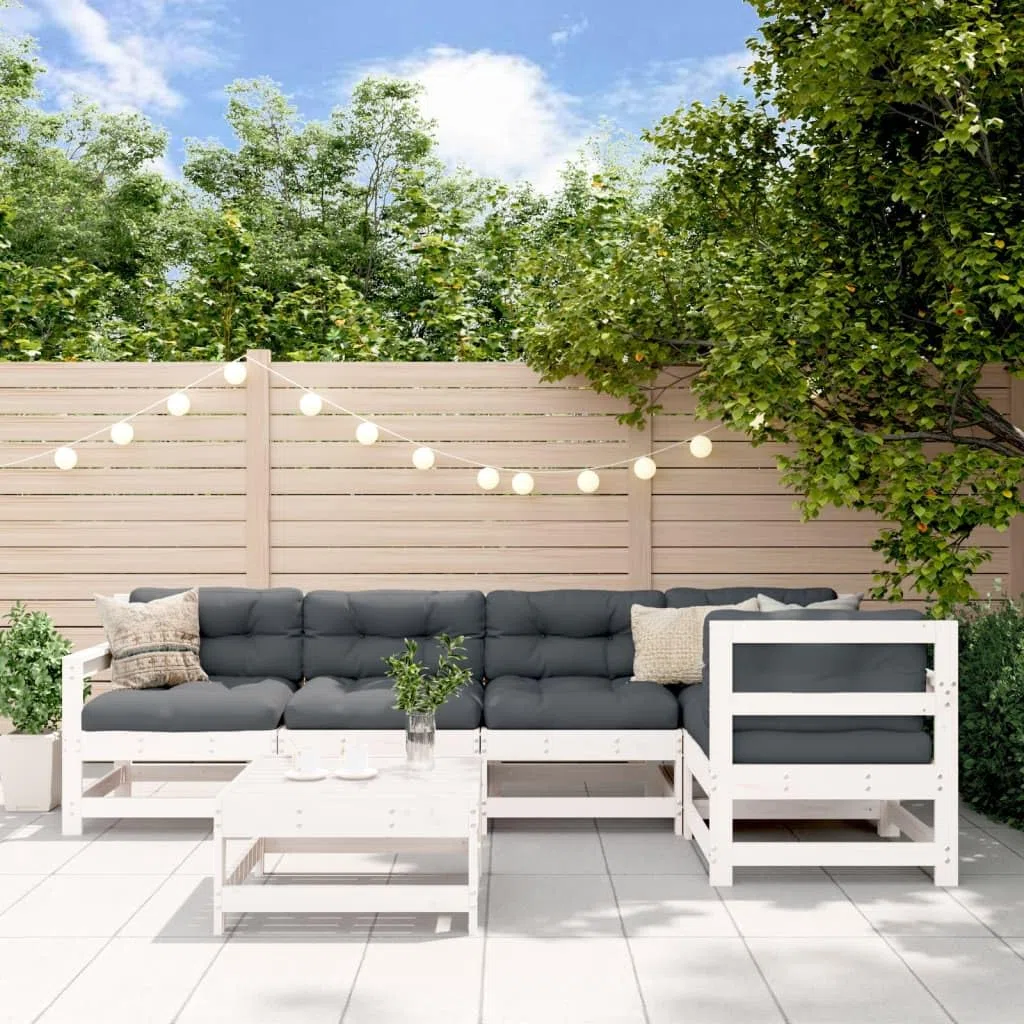 6-TLG. Garten-Lounge-Set mit Kissen Weiß Massivholz, Lounge Gartenmöbel Set, Terassenmöbel Wetterfest, Loungemöbel Terrasse, Gartenlounge, Garten Loungemöbel Set, 3185991