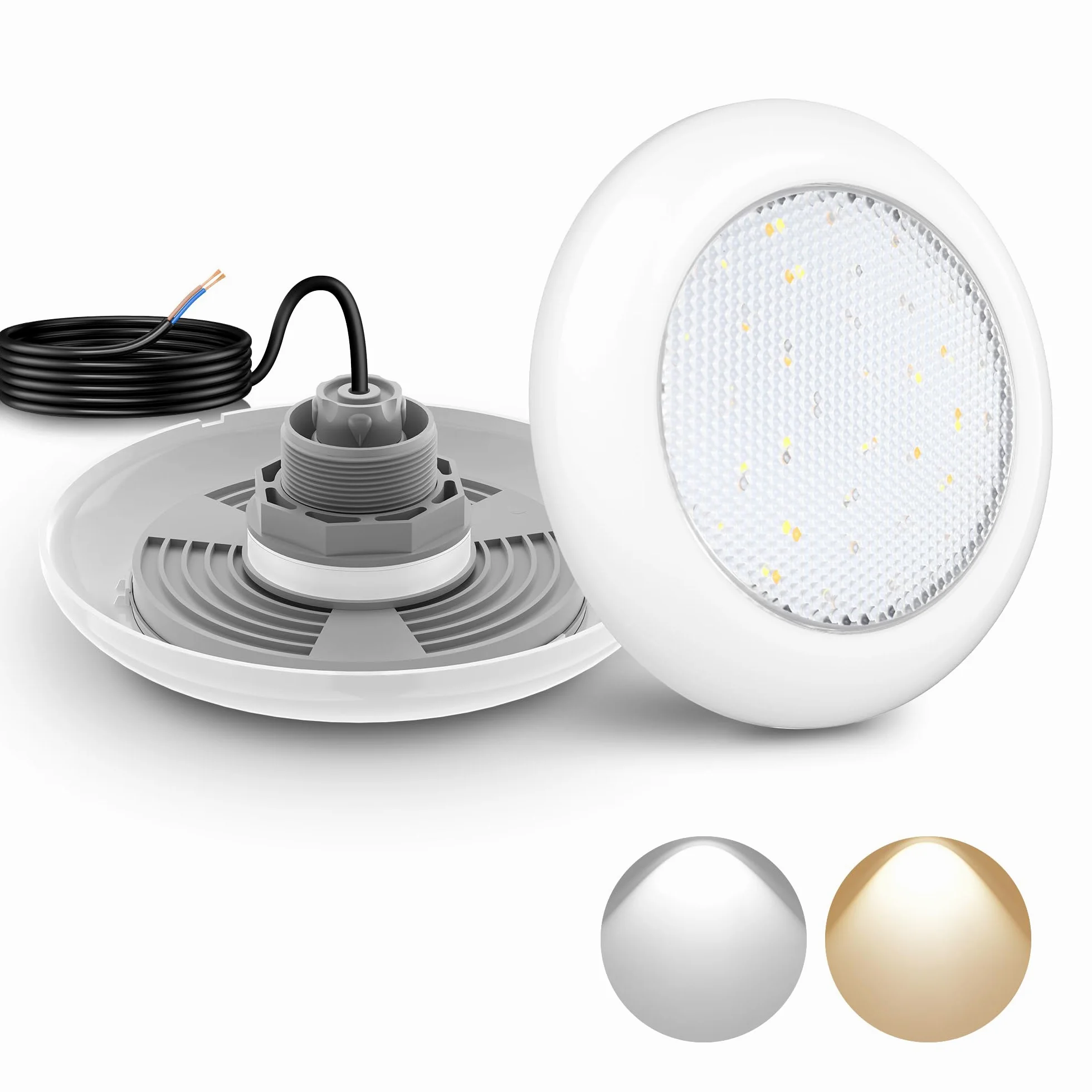 LyLmLe LED Poolscheinwerfer mit Außengewinde 2", 18W Poolbeleuchtung 2 Farben Schaltbar Weiß 3000K & 6000K, Ø242mm, 12V AC Unterwasserscheinwerfer LED für Aufstellbecken Stahlwandpool