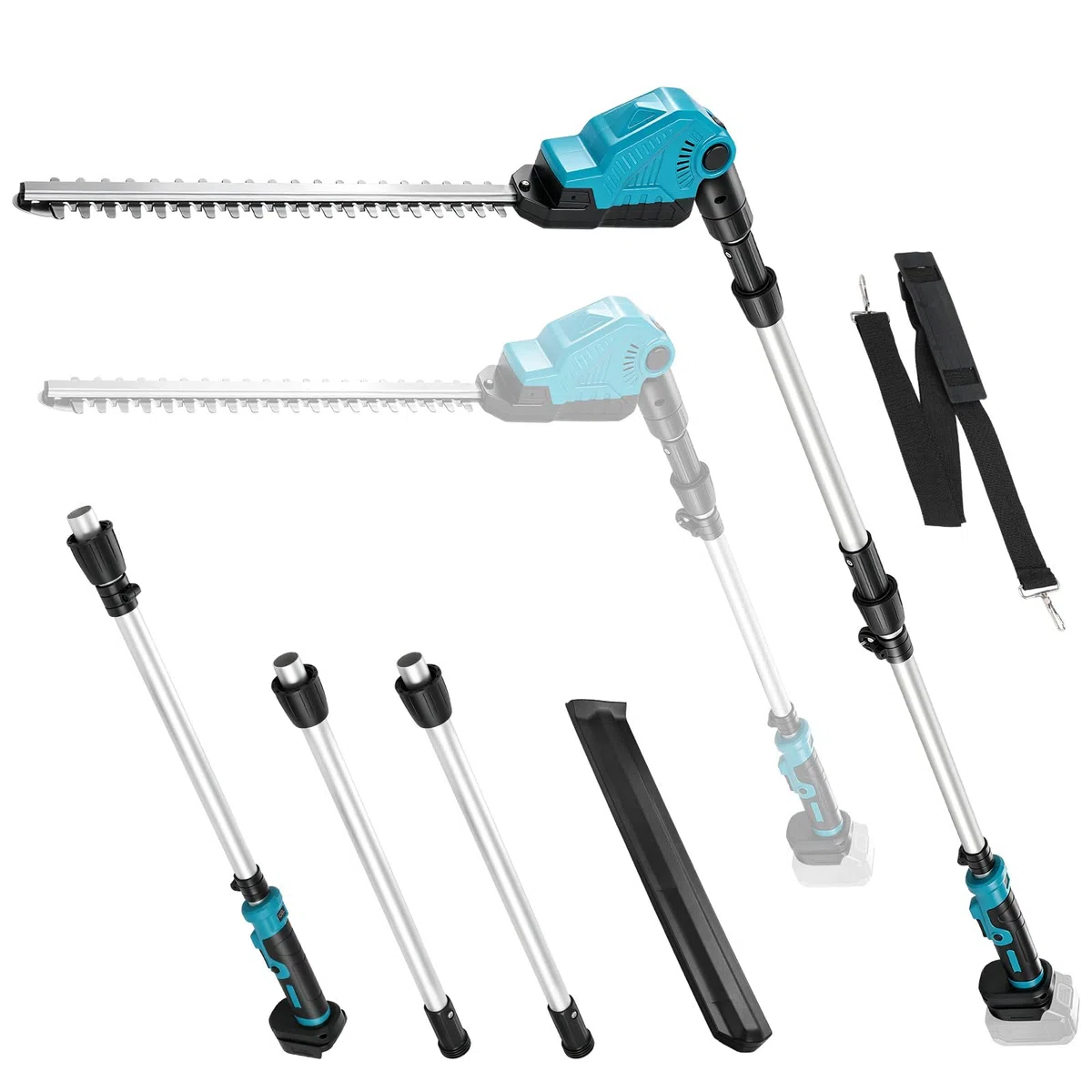 Akku Teleskop Heckenschere kompatibel mit Makita 18V Akkus (ohne Akku) | elektrische Grasschere Strauchschere mit & 2,0 m 180° Teleskopstange stiel 52cm Schnittbreite , Höhe bis 280 cm