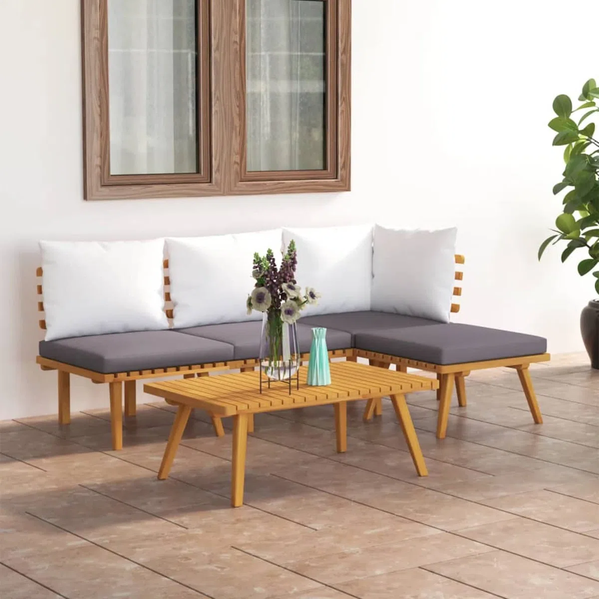 ZEYUAN 5-TLG. Garten-Lounge-Set mit Kissen Massivholz Akazie, Lounge Gartenmöbel Set, Terassenmöbel Wetterfest, Loungemöbel Terrasse, Gartenlounge, Garten Loungemöbel Set, 3087002
