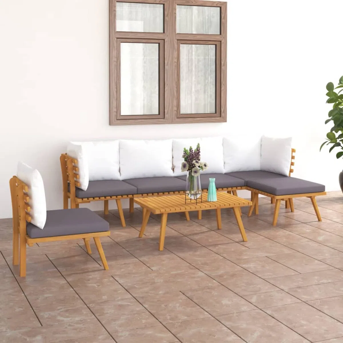 ZEYUAN 7-TLG. Garten-Lounge-Set mit Kissen Massivholz Akazie, Lounge Gartenmöbel Set, Terassenmöbel Wetterfest, Loungemöbel Terrasse, Gartenlounge, Garten Loungemöbel Set, 3087006