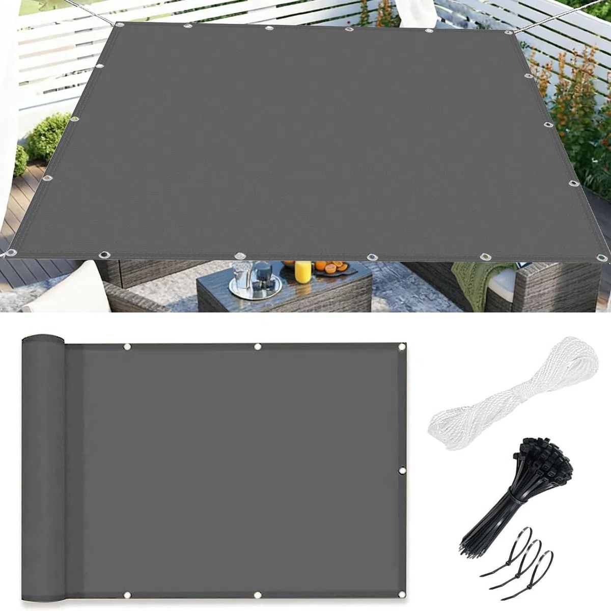Sonnensegel Wasserdicht Rechteckig mit Ösen,Segeltuch Sonnensegel Aufrollbar,Sonnenschutz Wasserdicht Windschutzsonnensegel UV Schutz 99% für Balkon Terrasse Garten