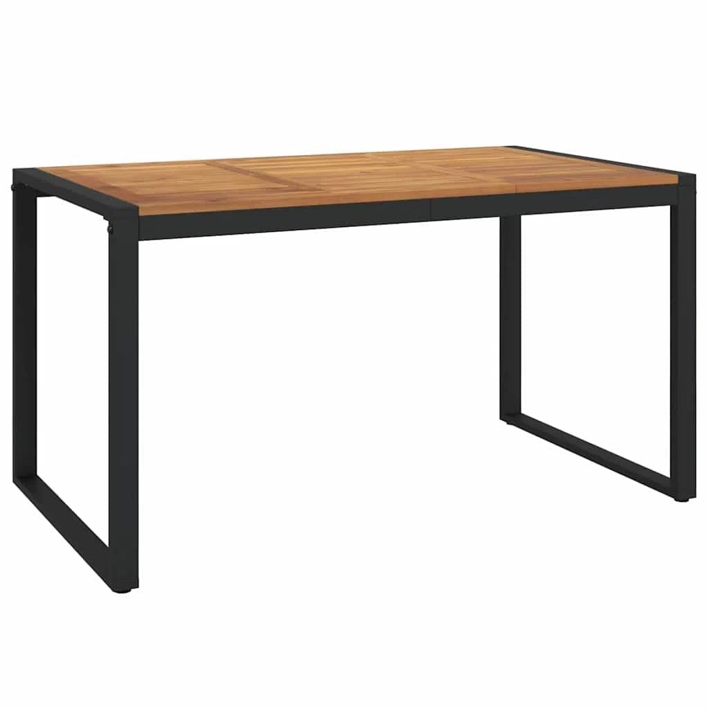 vidaXL Gartentisch, Garten Esstisch mit Metall-Beinen in U-Form, Terrassentisch Rechteckig, Gartenmöbel Tisch, Industrie-Stil, 140×80×75cm Massivholz Akazie